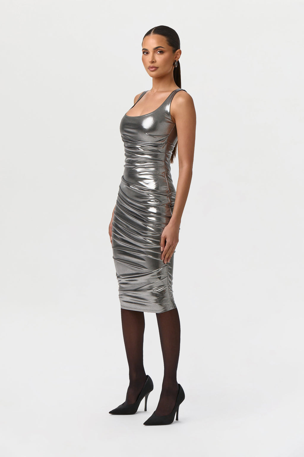 Foil Jersey Scoop Midi Dress