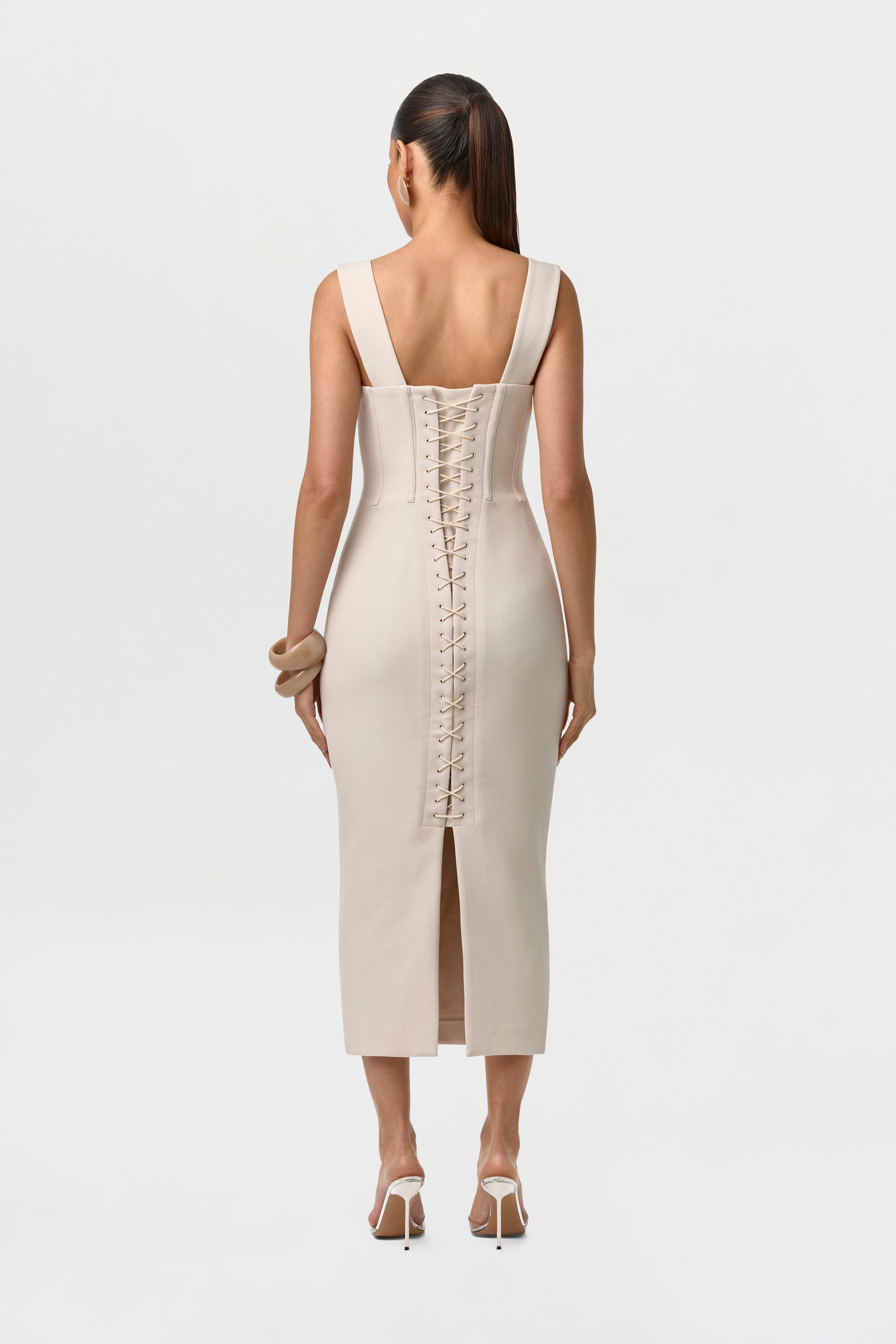 Suiting Lace-Up Midi Dress