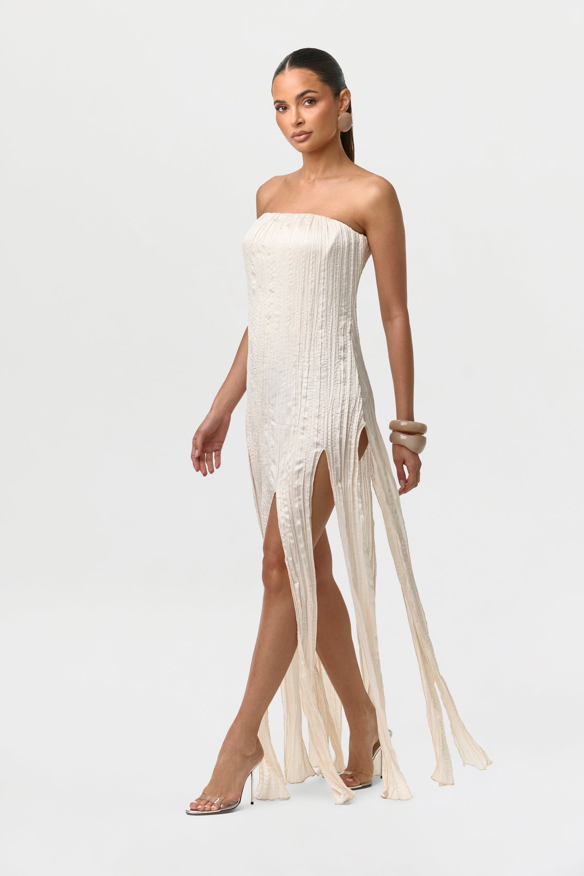 Satin Plissé Tube Dress