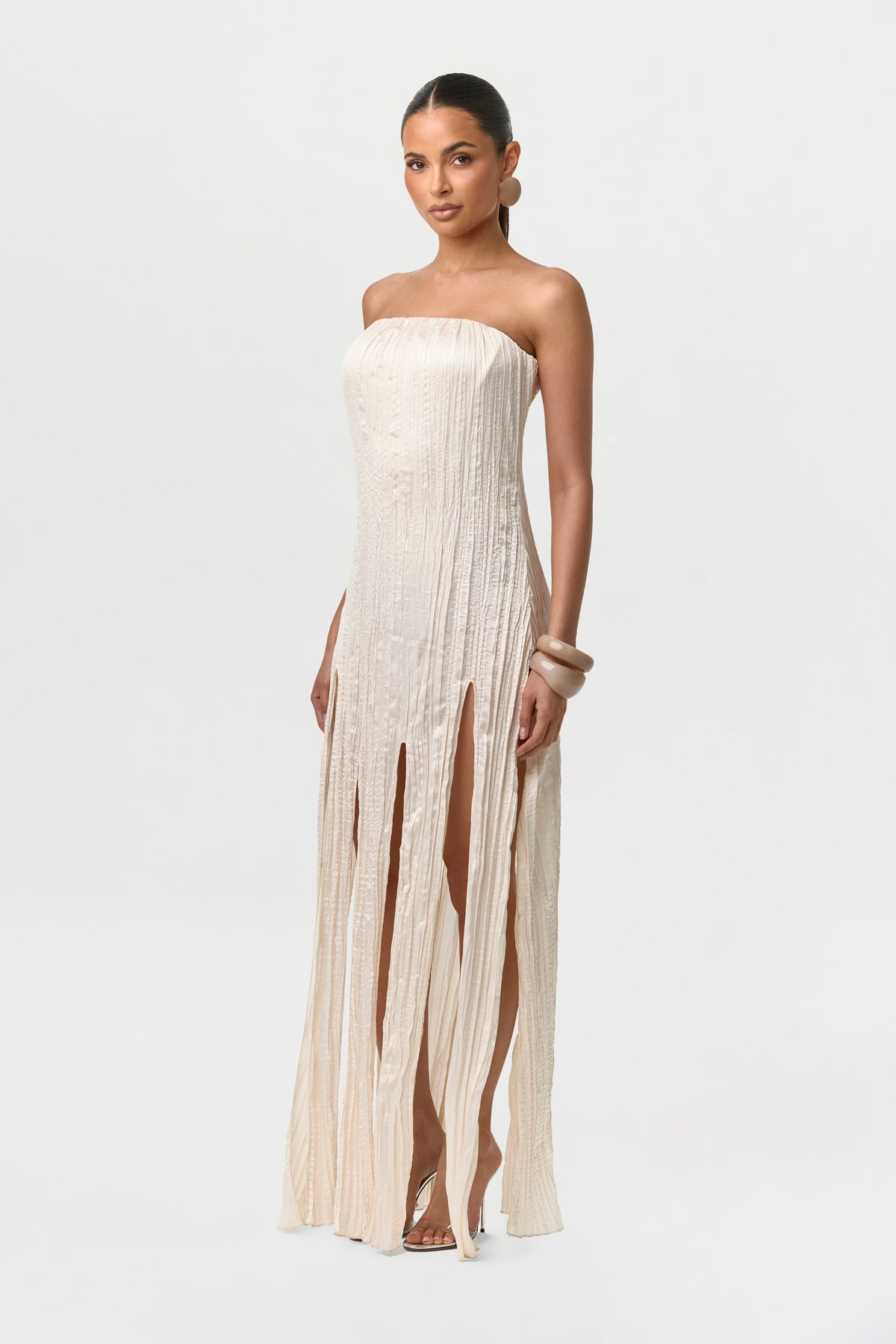 Satin Plissé Tube Dress