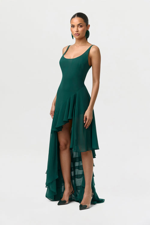 Chiffon Asymmetric Ruffle Dress