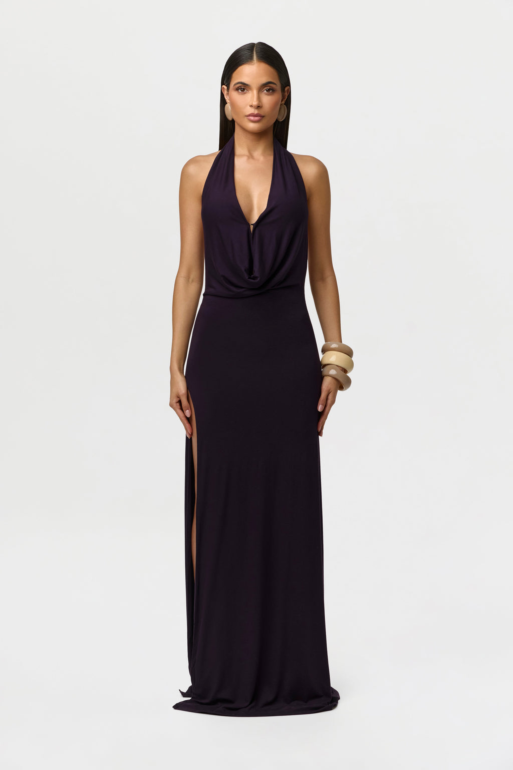 Smooth Plunge Halter Maxi Dress