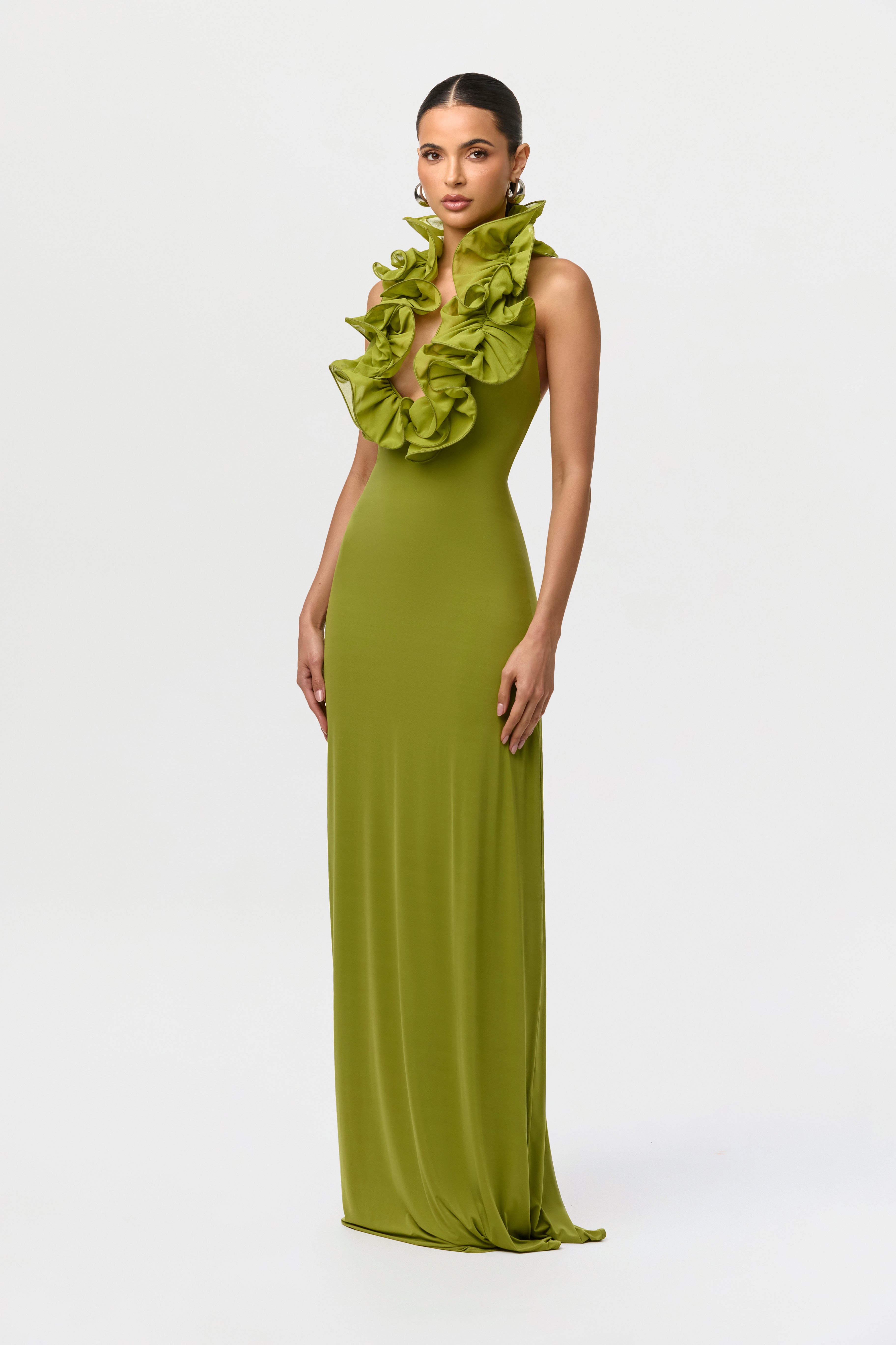 Naked Ruffle Halter Maxi Dress