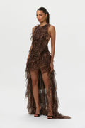 Chiffon Print Asymmetric Ruffle Dress