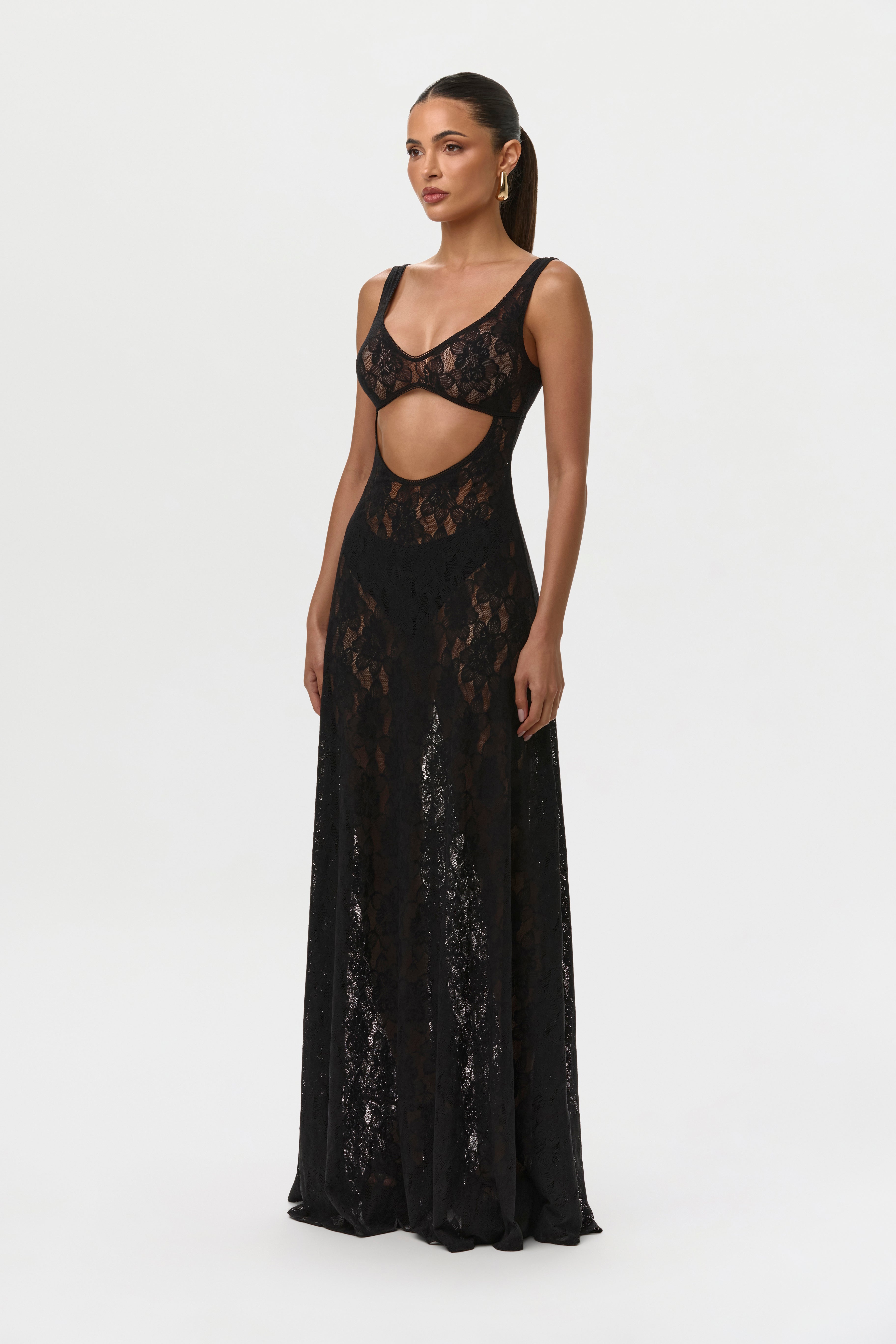 Stretch Lace Cut Out Maxi Dress