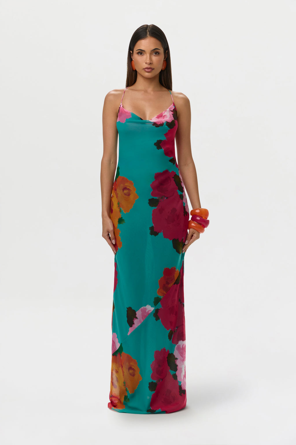 Chiffon Print Open Back Maxi Dress