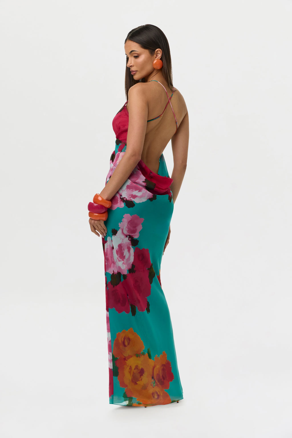 Chiffon Print Open Back Maxi Dress