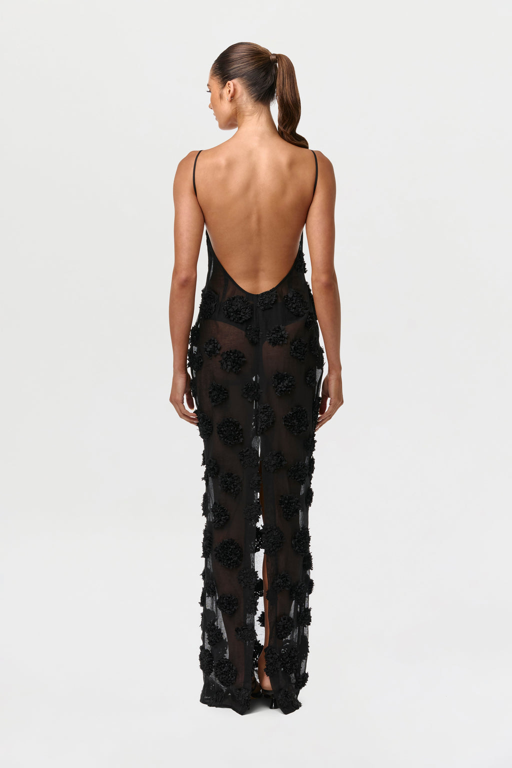 Floral Appliqué Open Back Dress