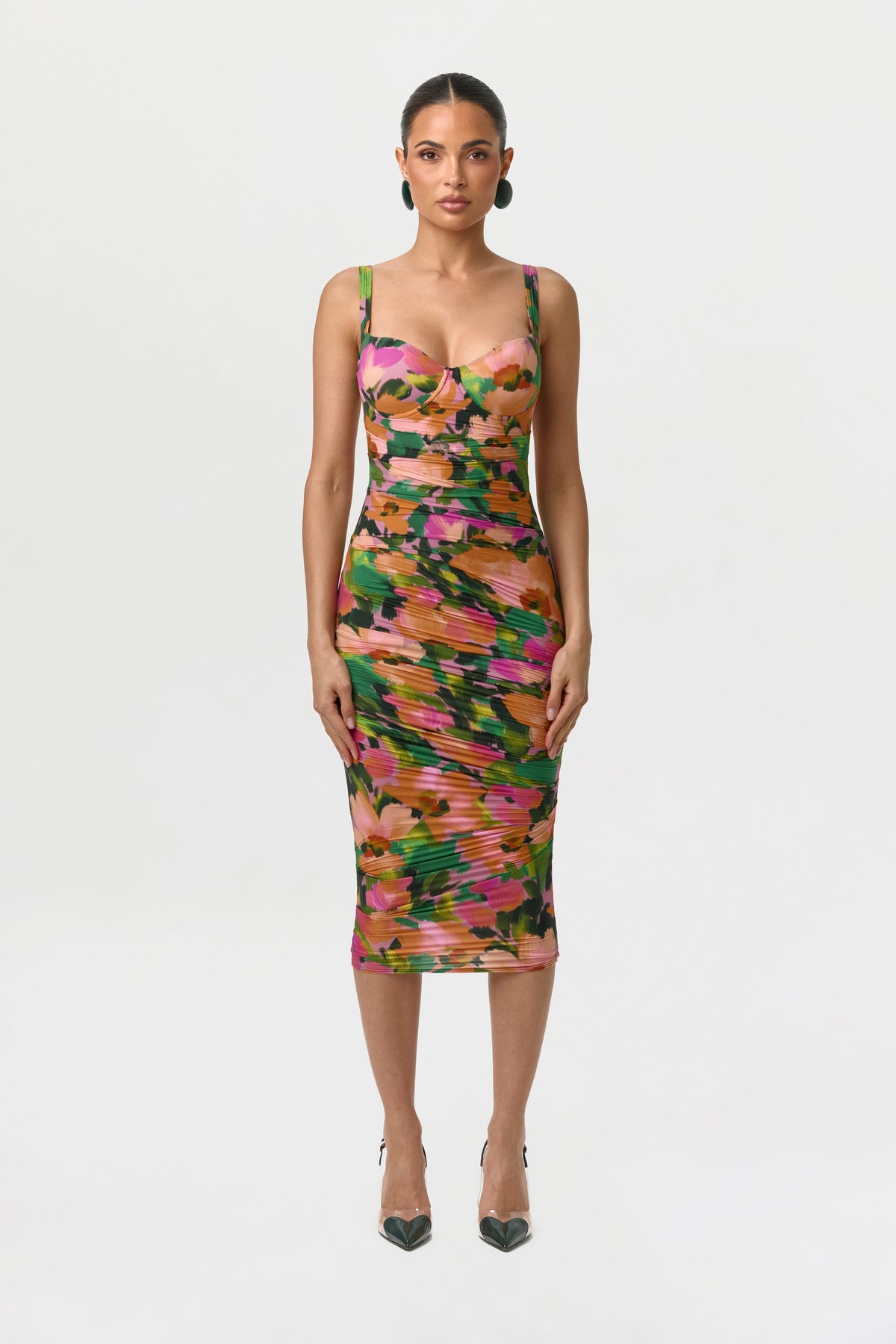 Naked Print Ruched Open Back Dress