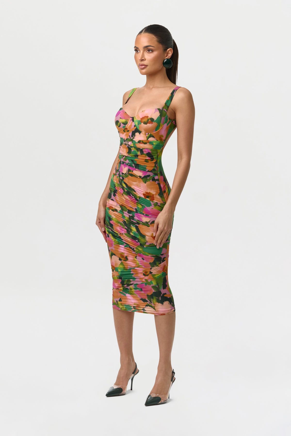 Naked Print Ruched Open Back Dress