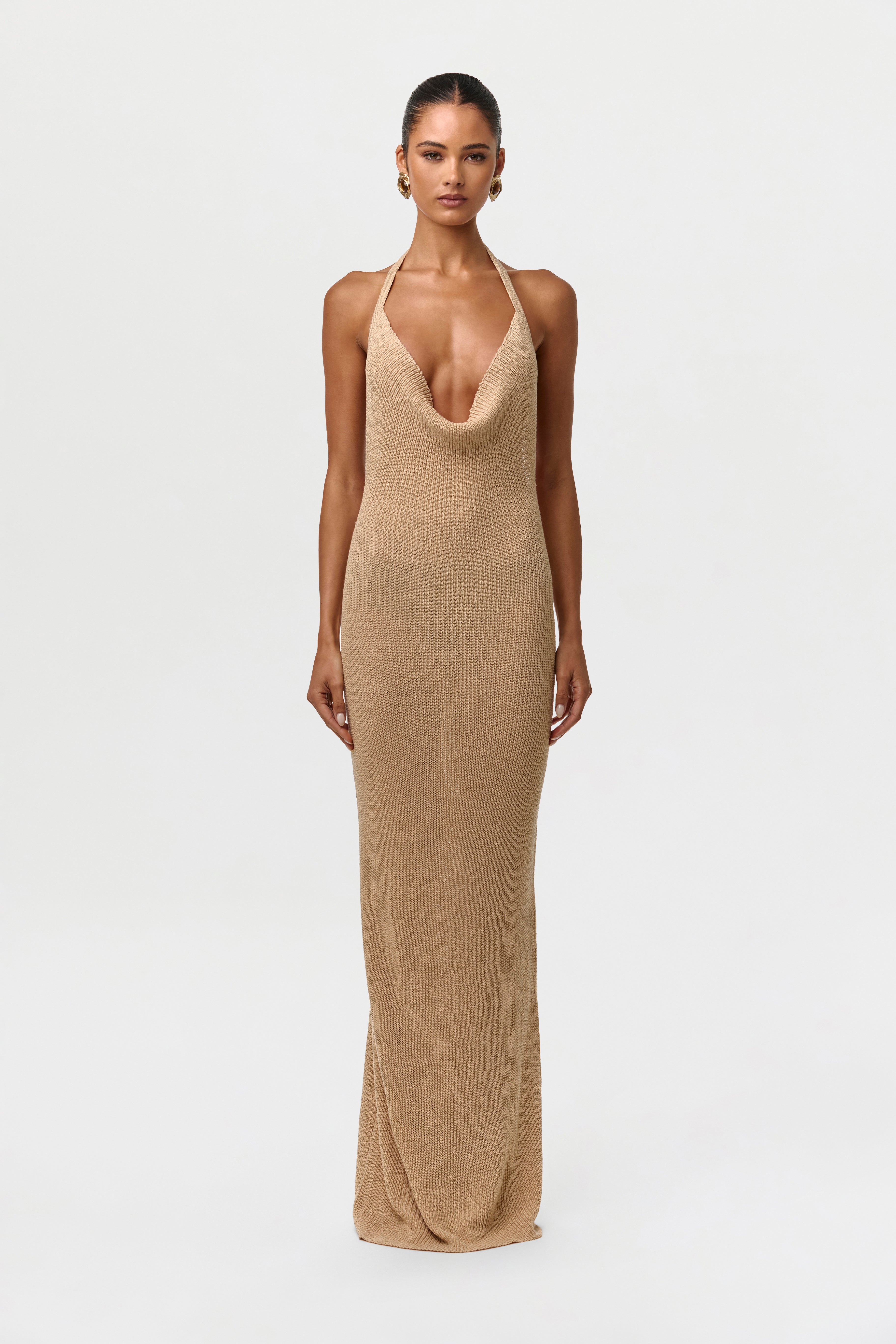 Knit Halter Open Back Dress
