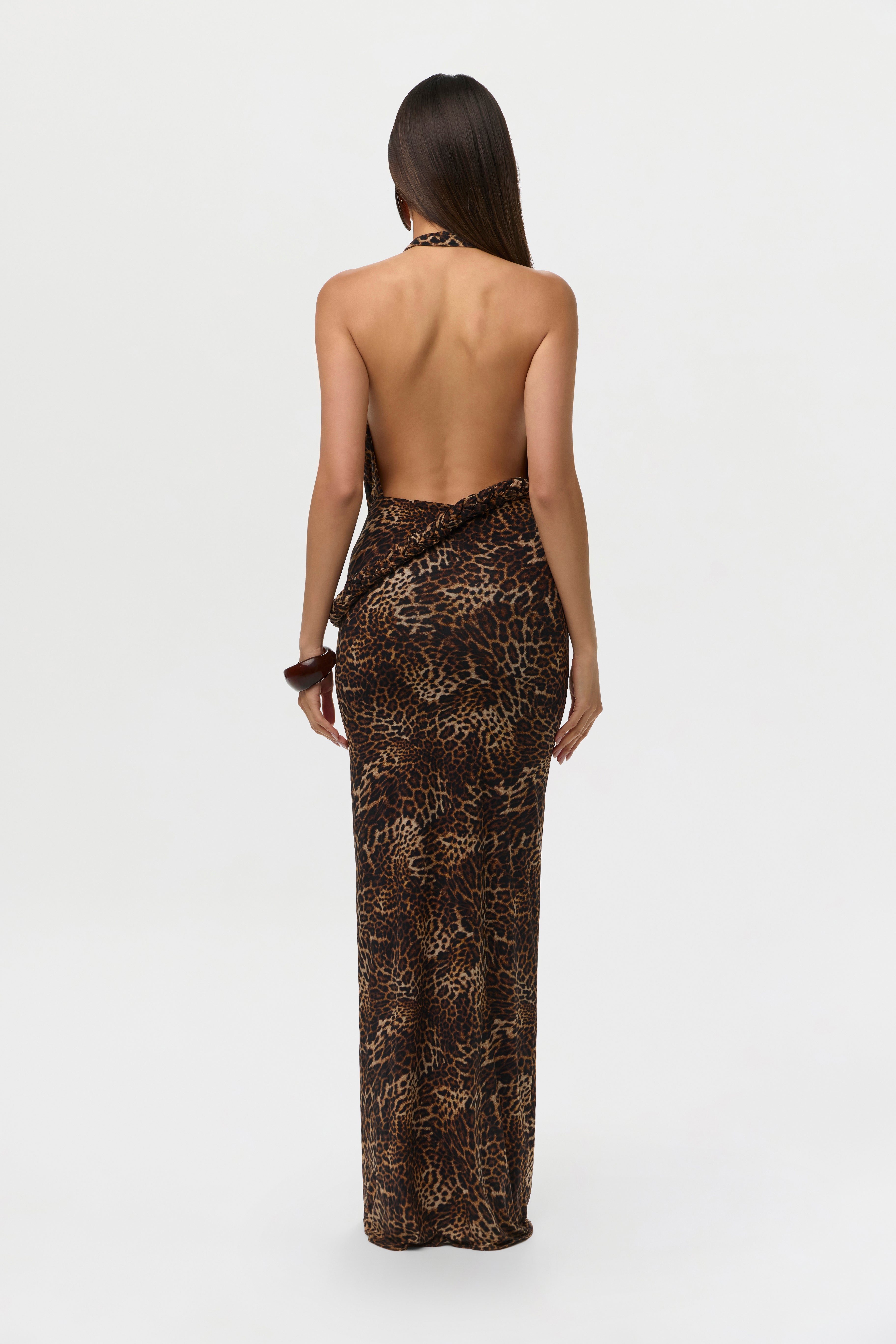 Naked Print Halter Braid Maxi Dress