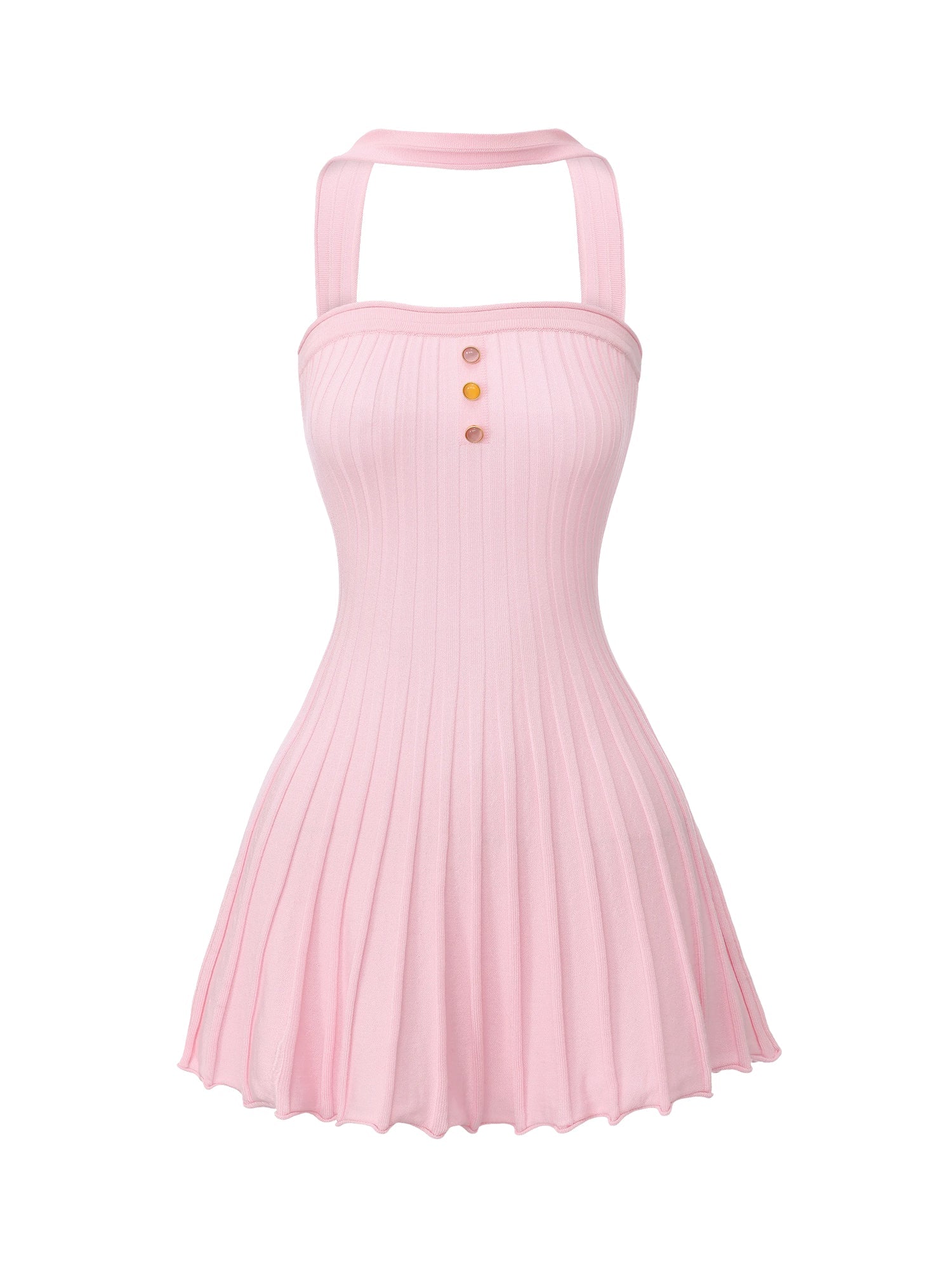 Ava Reverse Halter Pink Knit Flared Dress