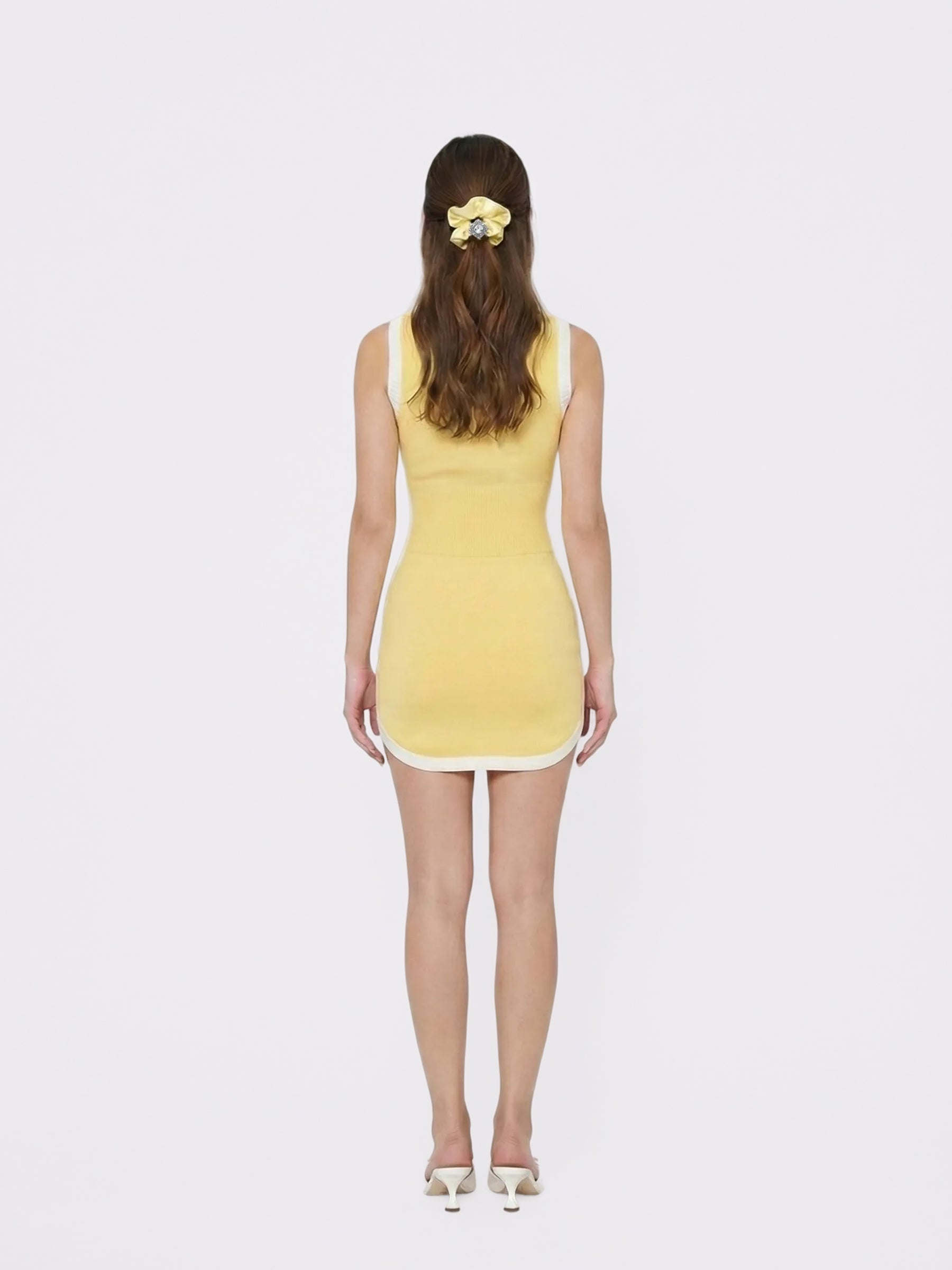 Wilhelmina Contrast-Trim Knit Yellow Mini Dress -Final Sale