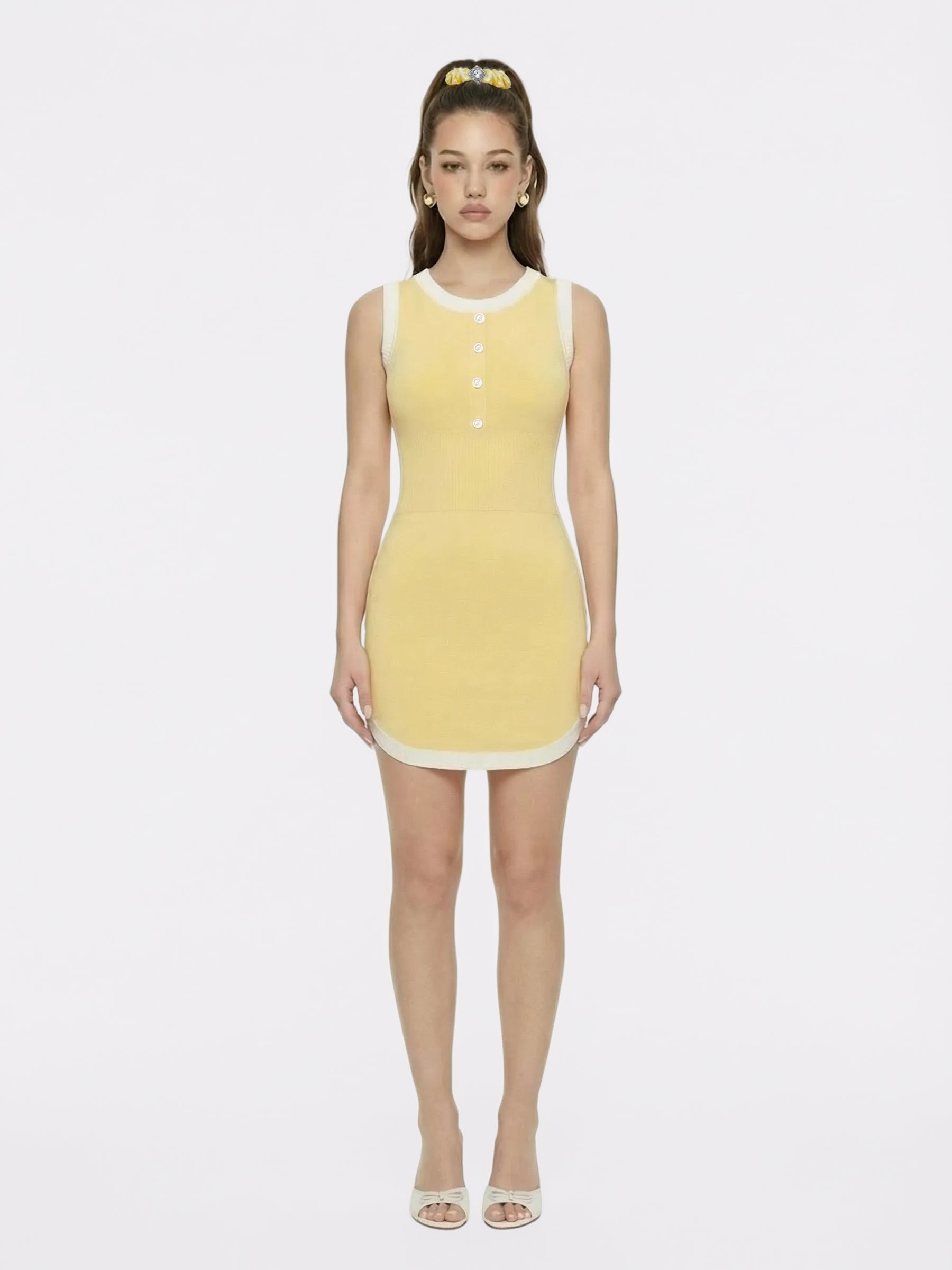 Wilhelmina Contrast-Trim Knit Yellow Mini Dress -Final Sale