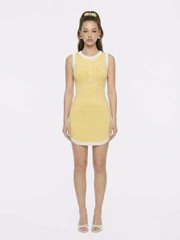 Wilhelmina Contrast-Trim Knit Yellow Mini Dress -Final Sale