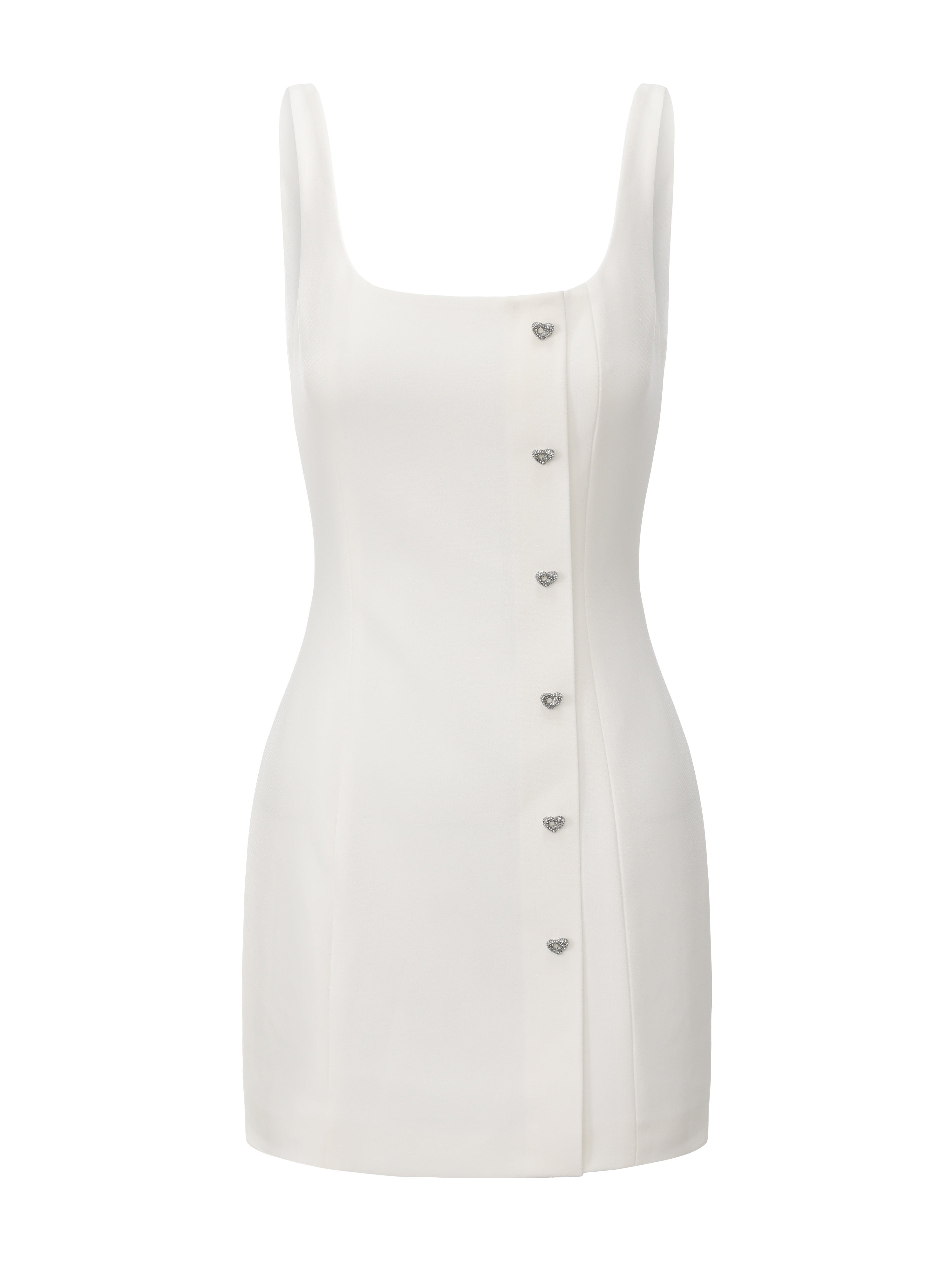 Sera Crystal-Button White Dress