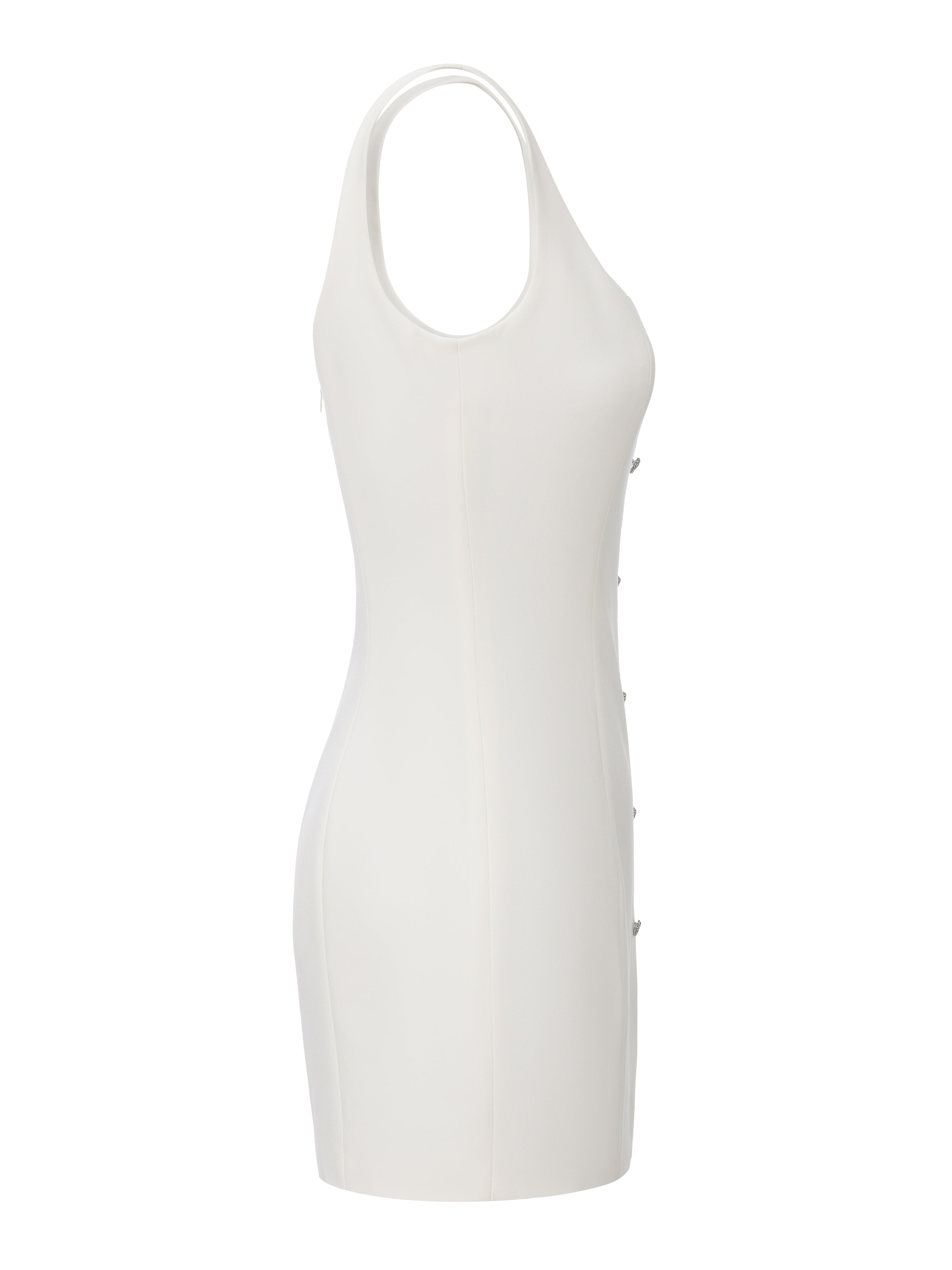 Sera Crystal-Button White Dress