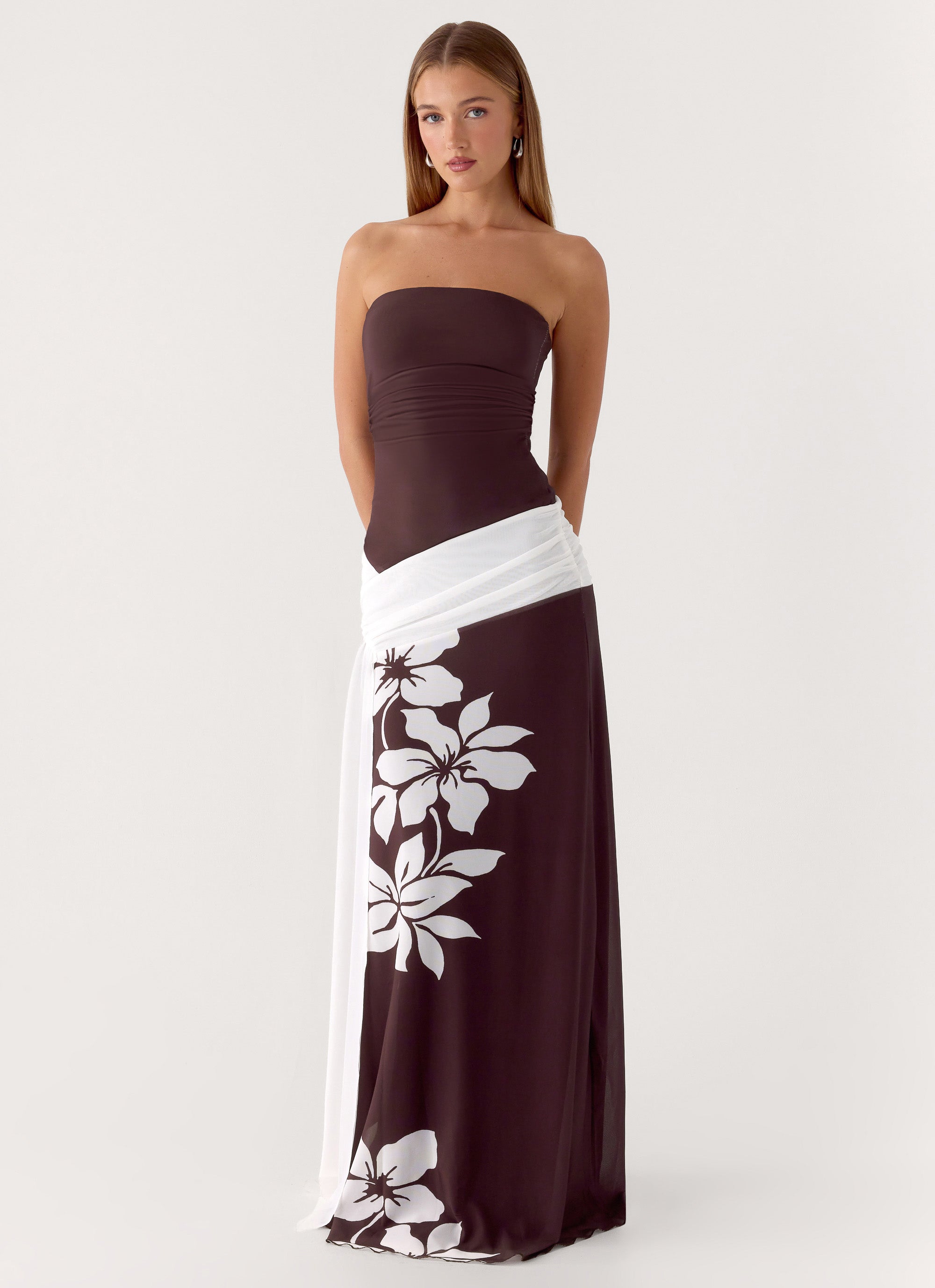 Palomar Strapless Maxi Dress - Chocolate Tropic Floral