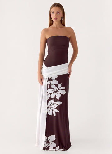 Palomar Strapless Maxi Dress - Chocolate Tropic Floral