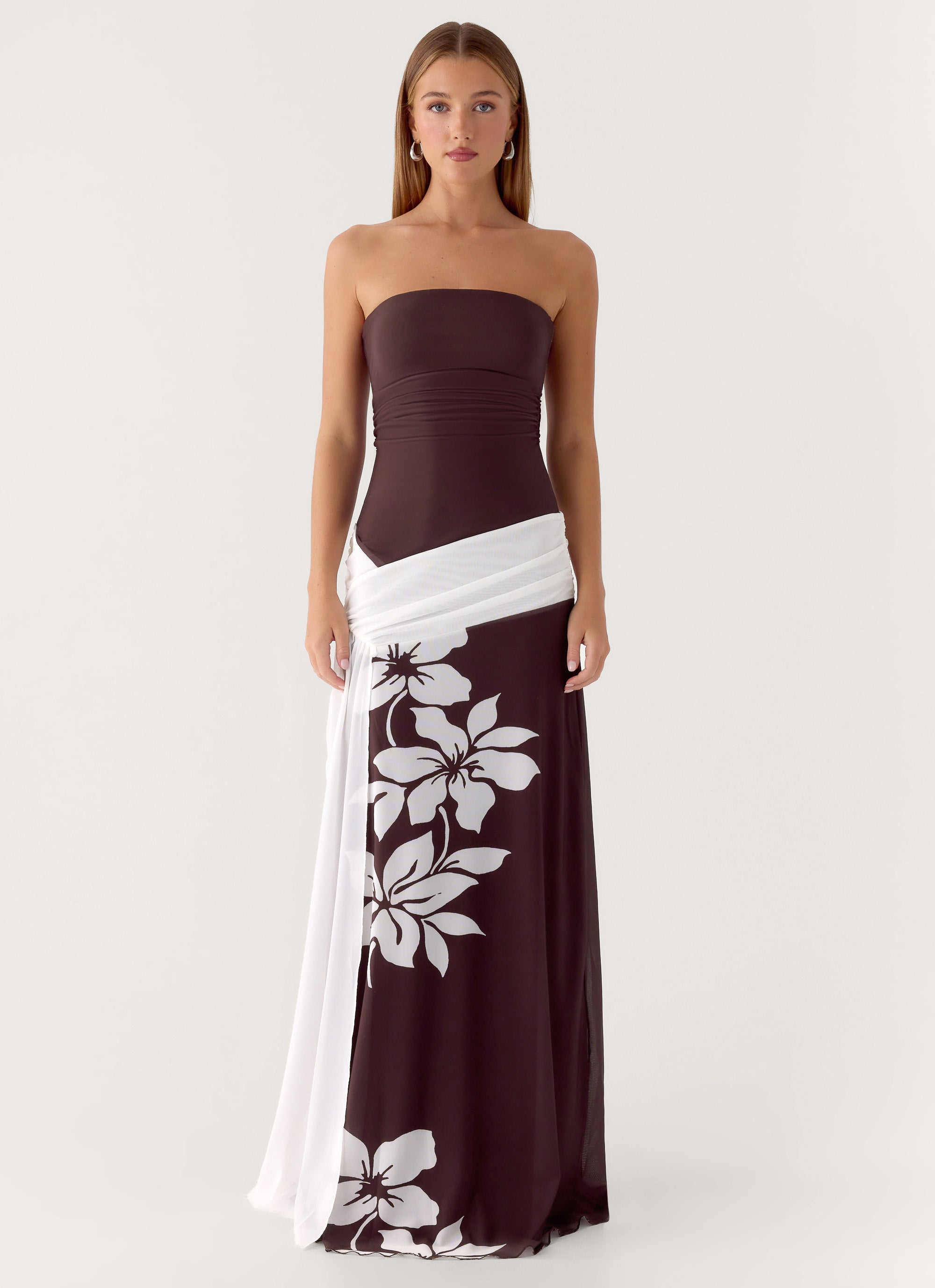 Palomar Strapless Maxi Dress - Chocolate Tropic Floral