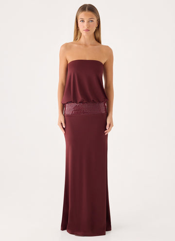 Posine Strapless Maxi Dress - Maroon