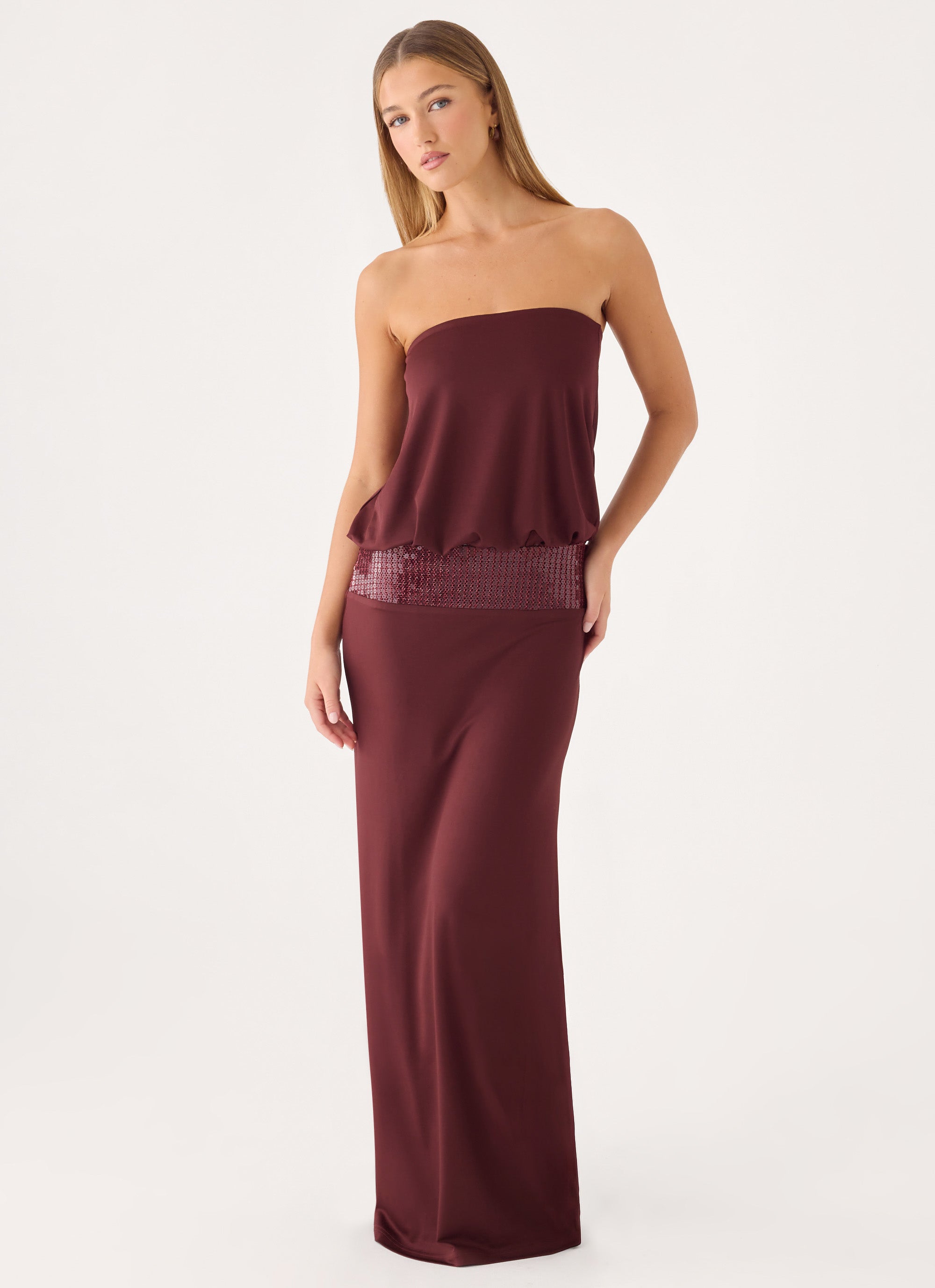 Posine Strapless Maxi Dress - Maroon