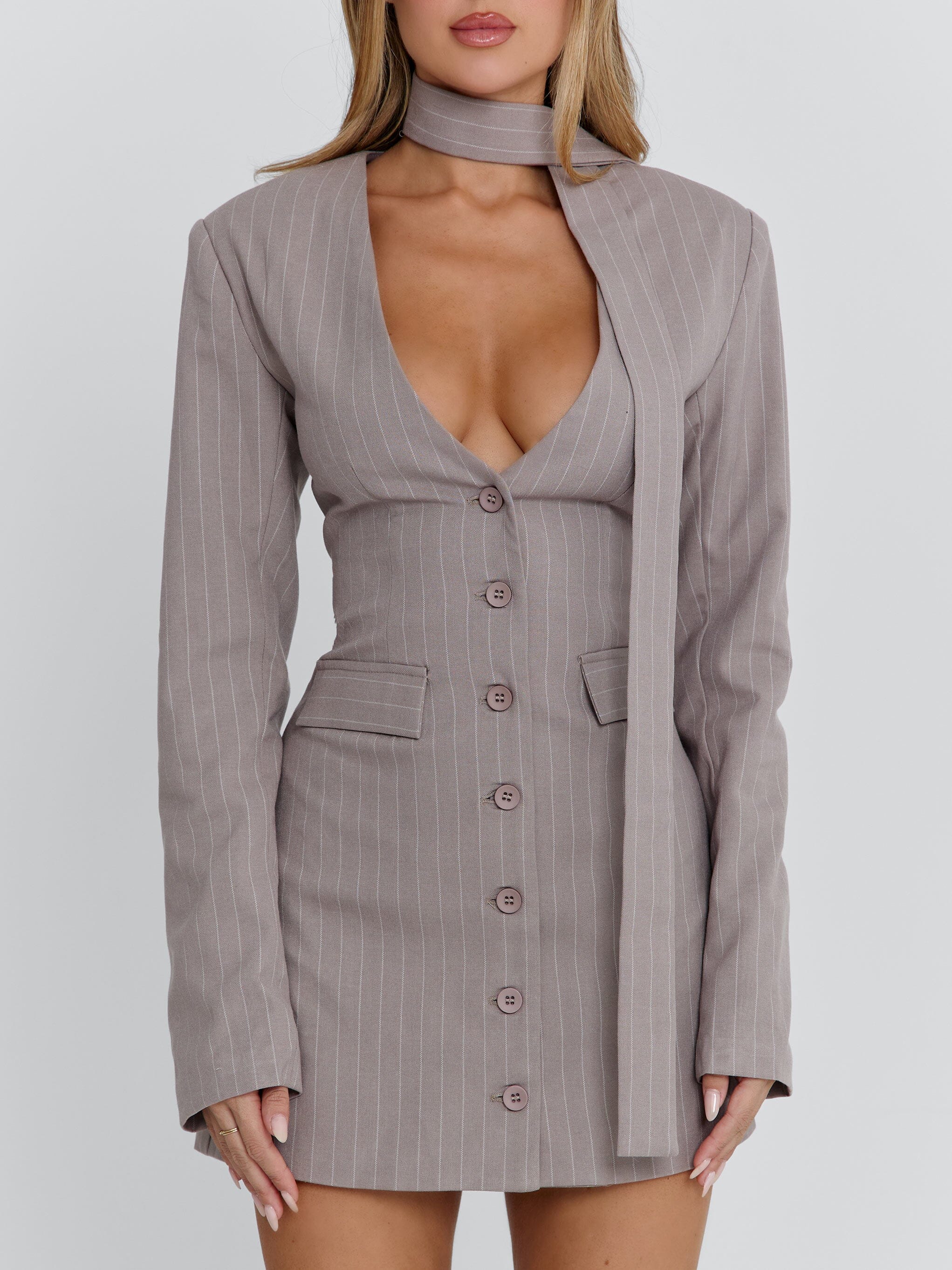 Rehnee Blazer Grey Pinstripe