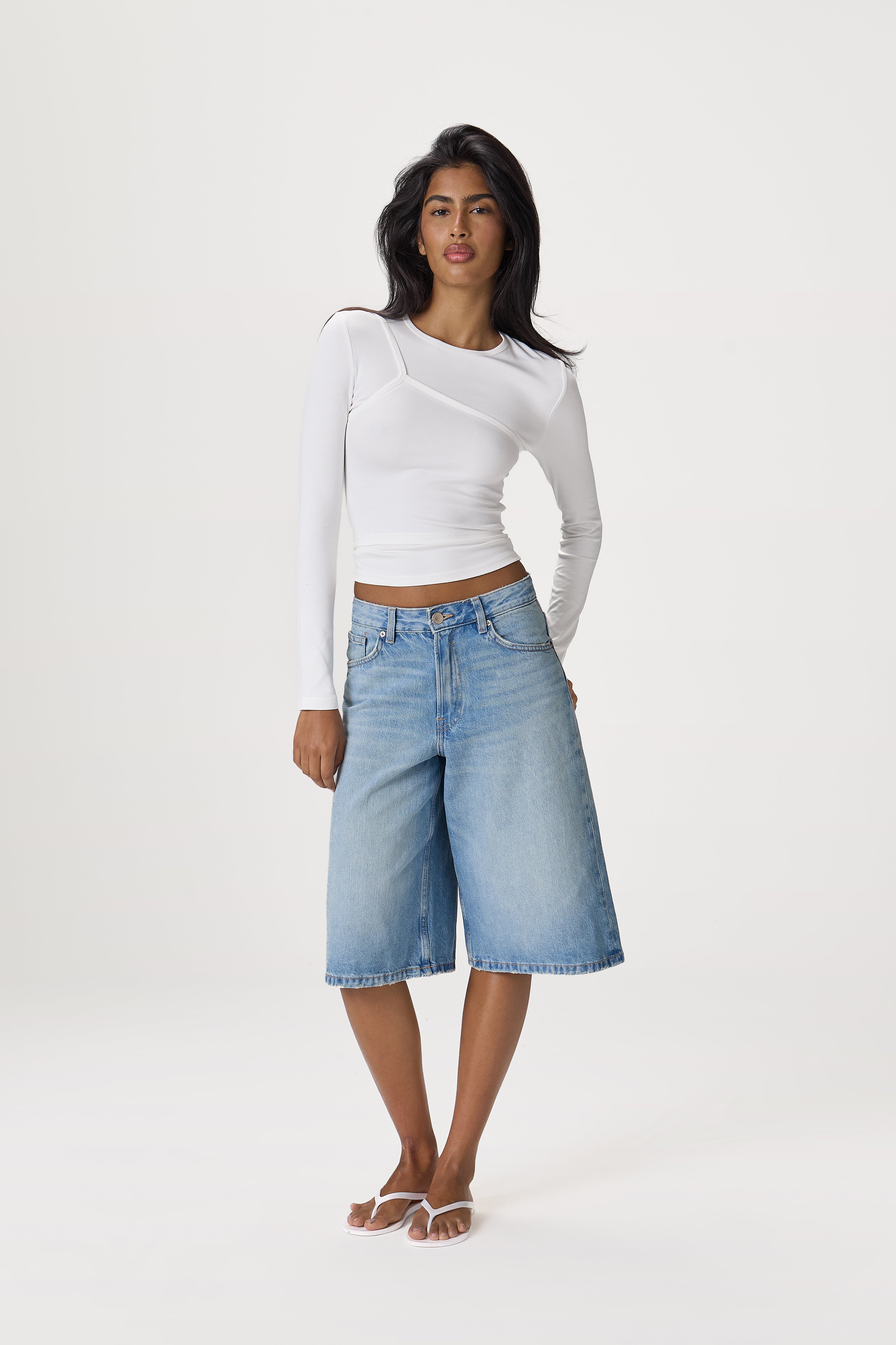 Lenzie Layered Long Sleeve Top in White