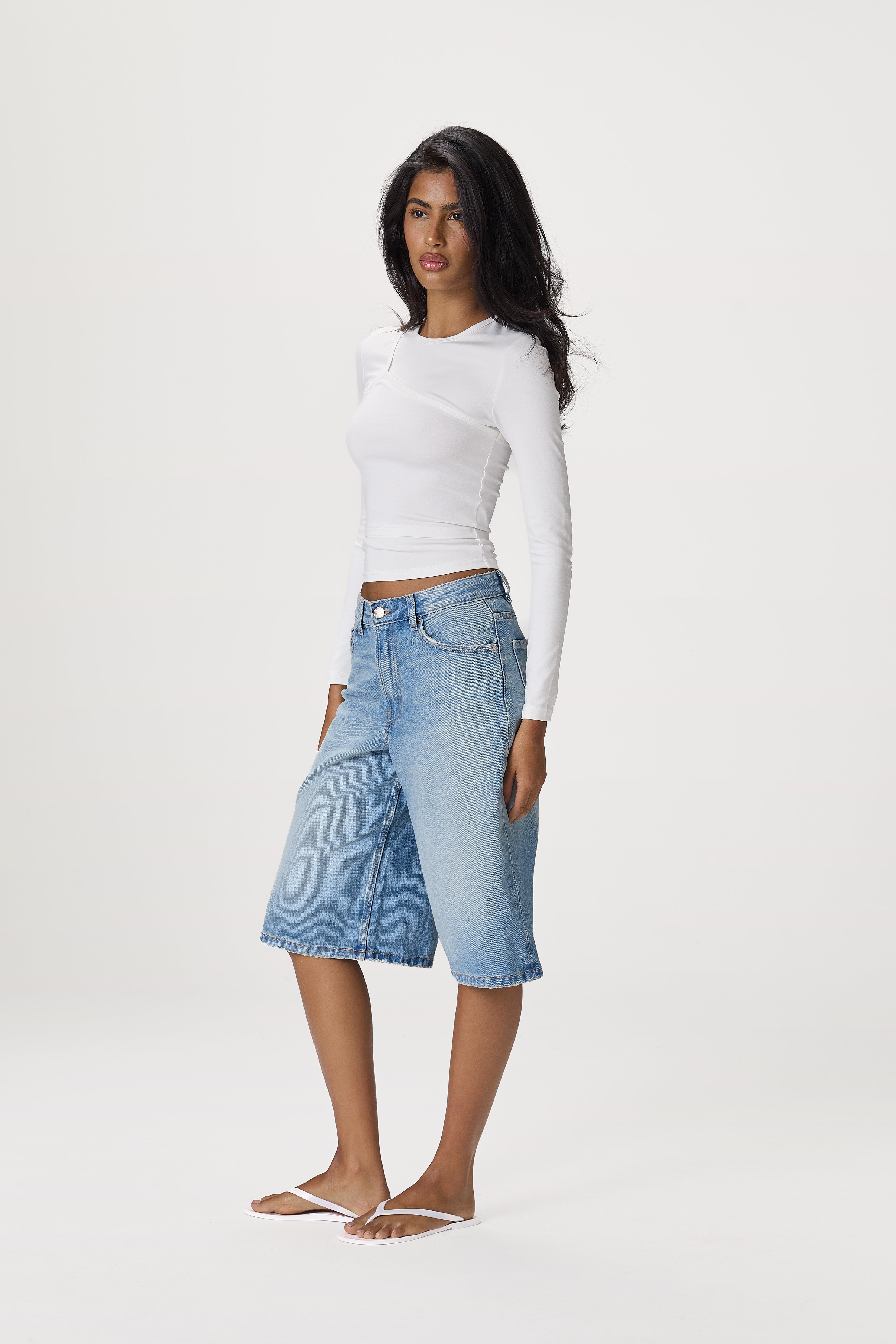 Lenzie Layered Long Sleeve Top in White