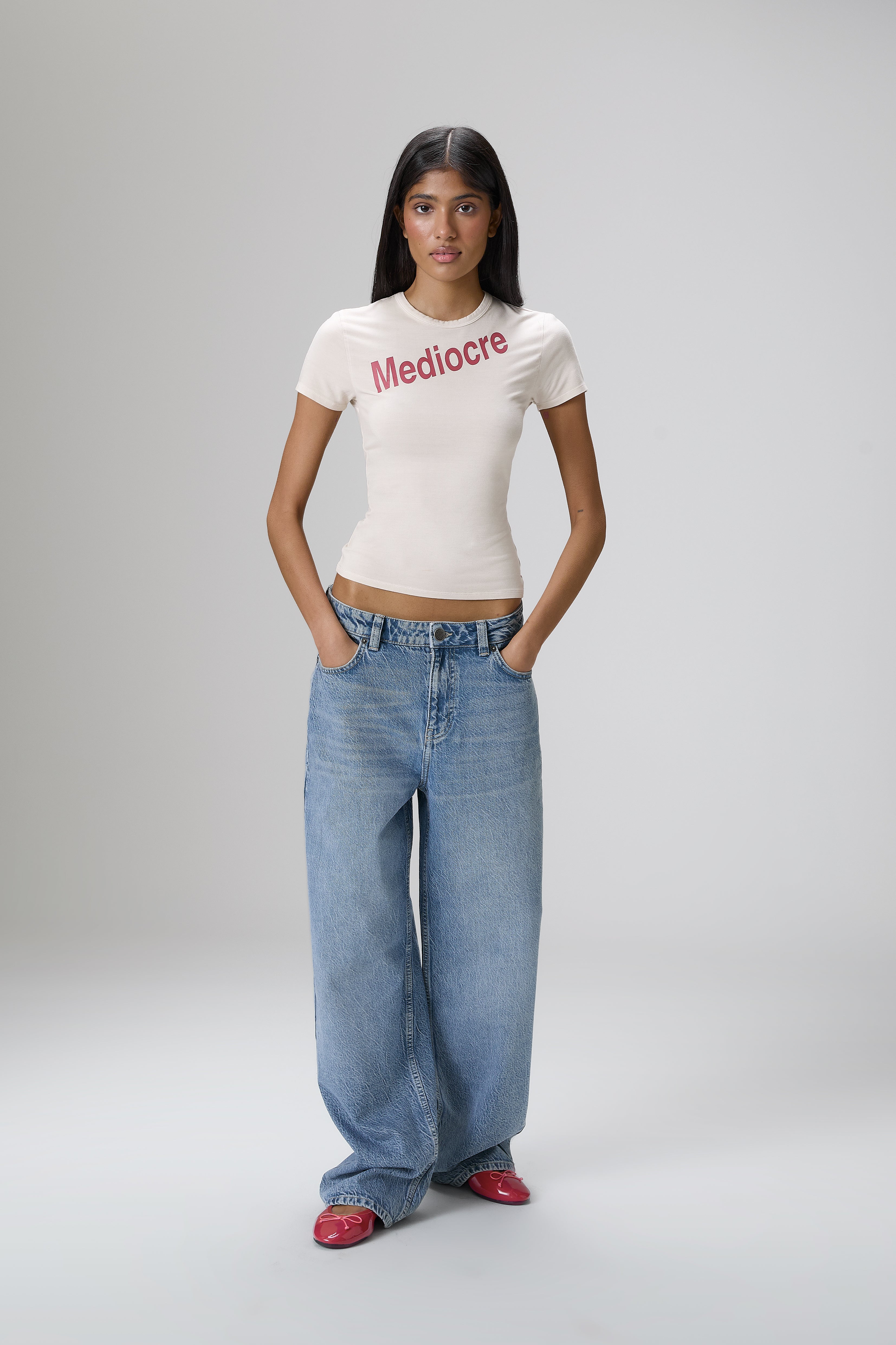 Mediocre Stretch Baby Tee in Light Grey