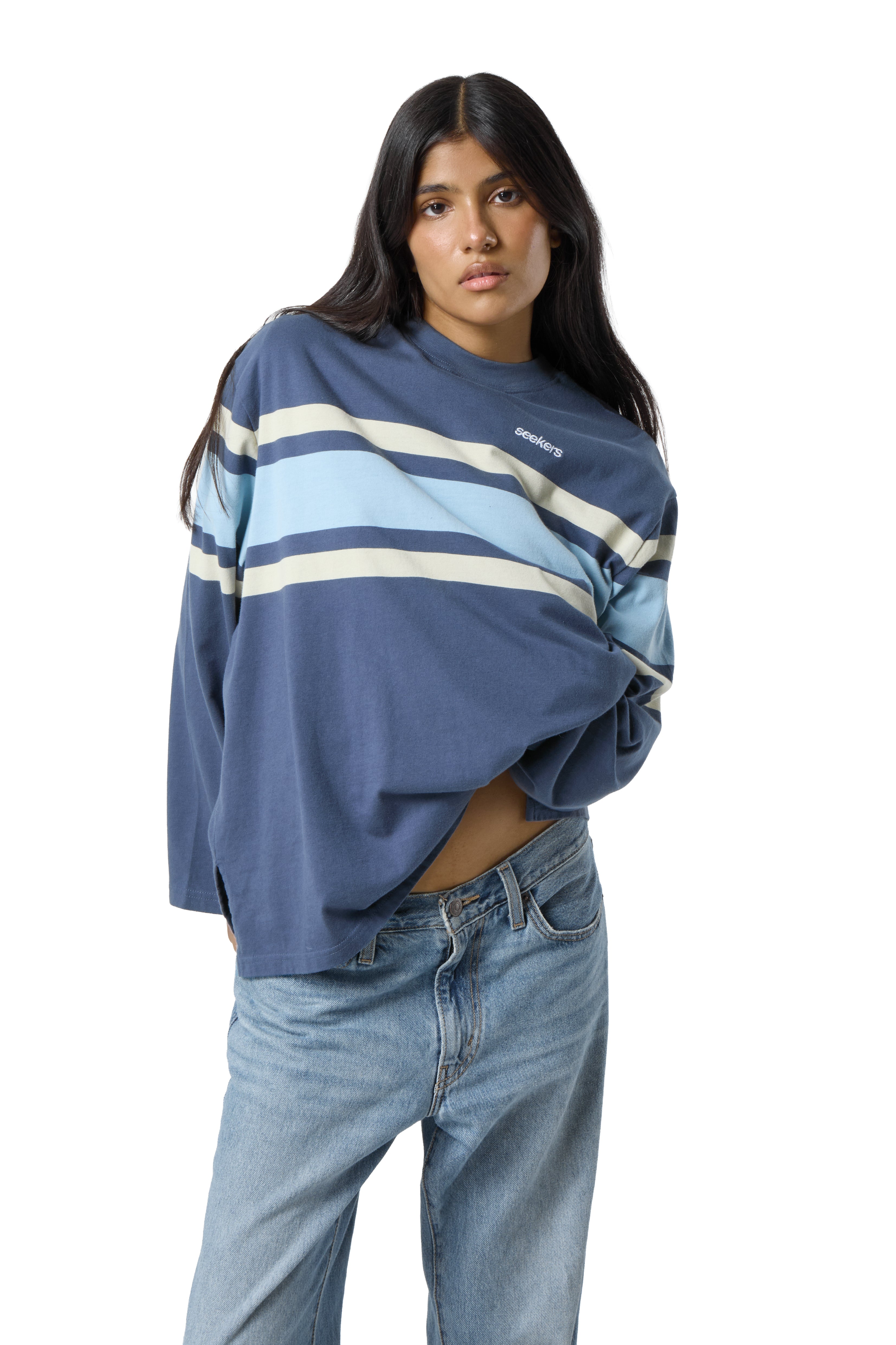 Boardwalk Long Sleeve Tee in Mid Blue