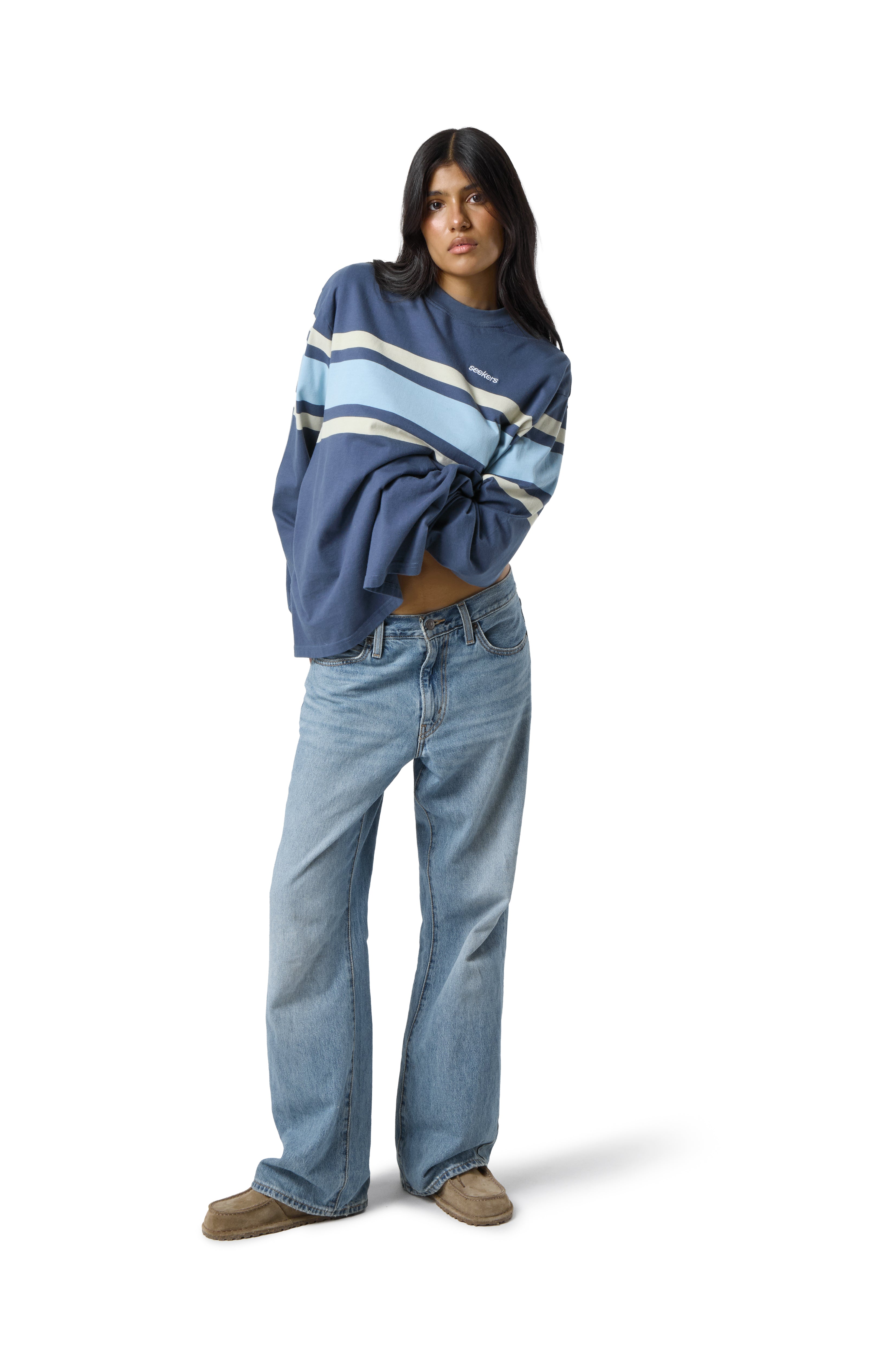 Boardwalk Long Sleeve Tee in Mid Blue