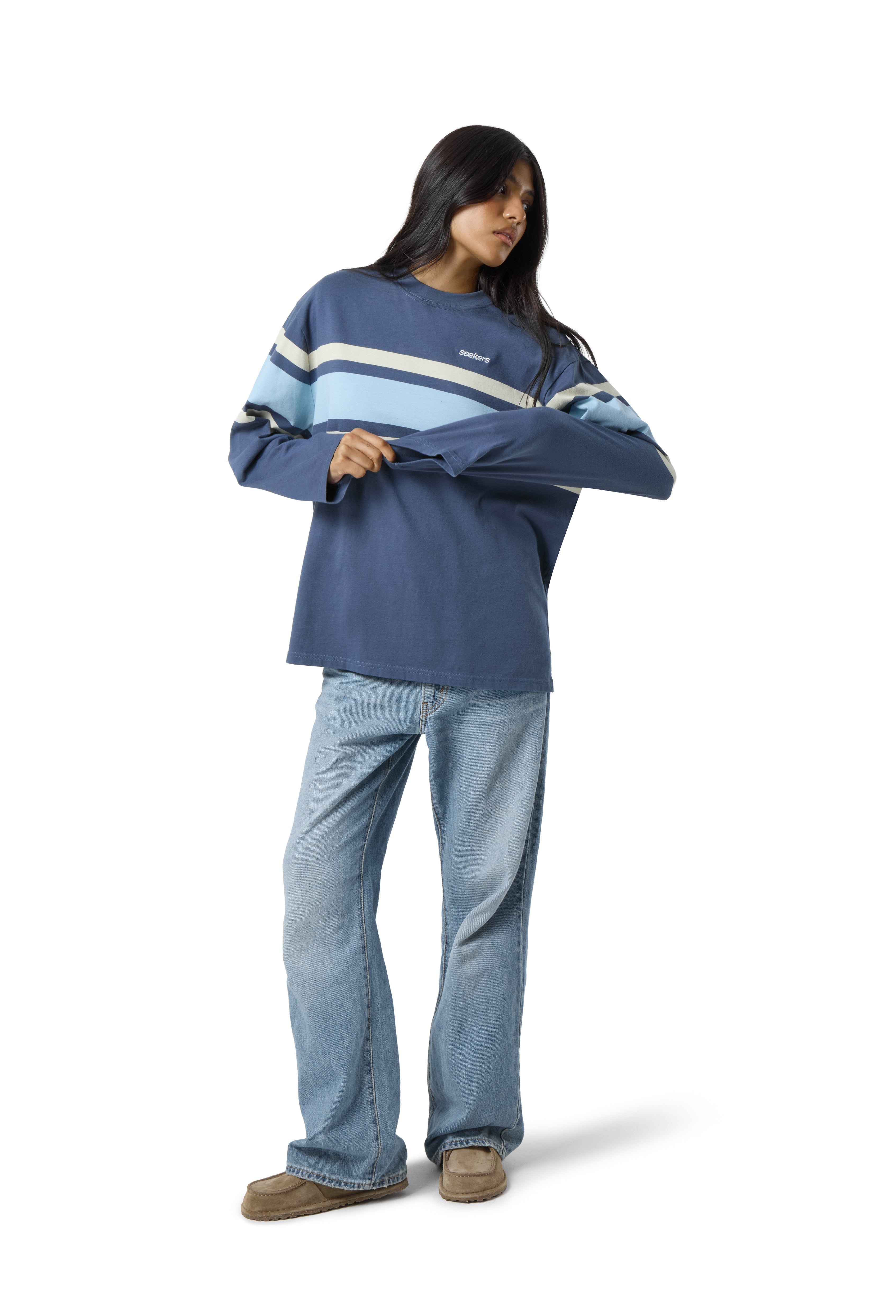 Boardwalk Long Sleeve Tee in Mid Blue