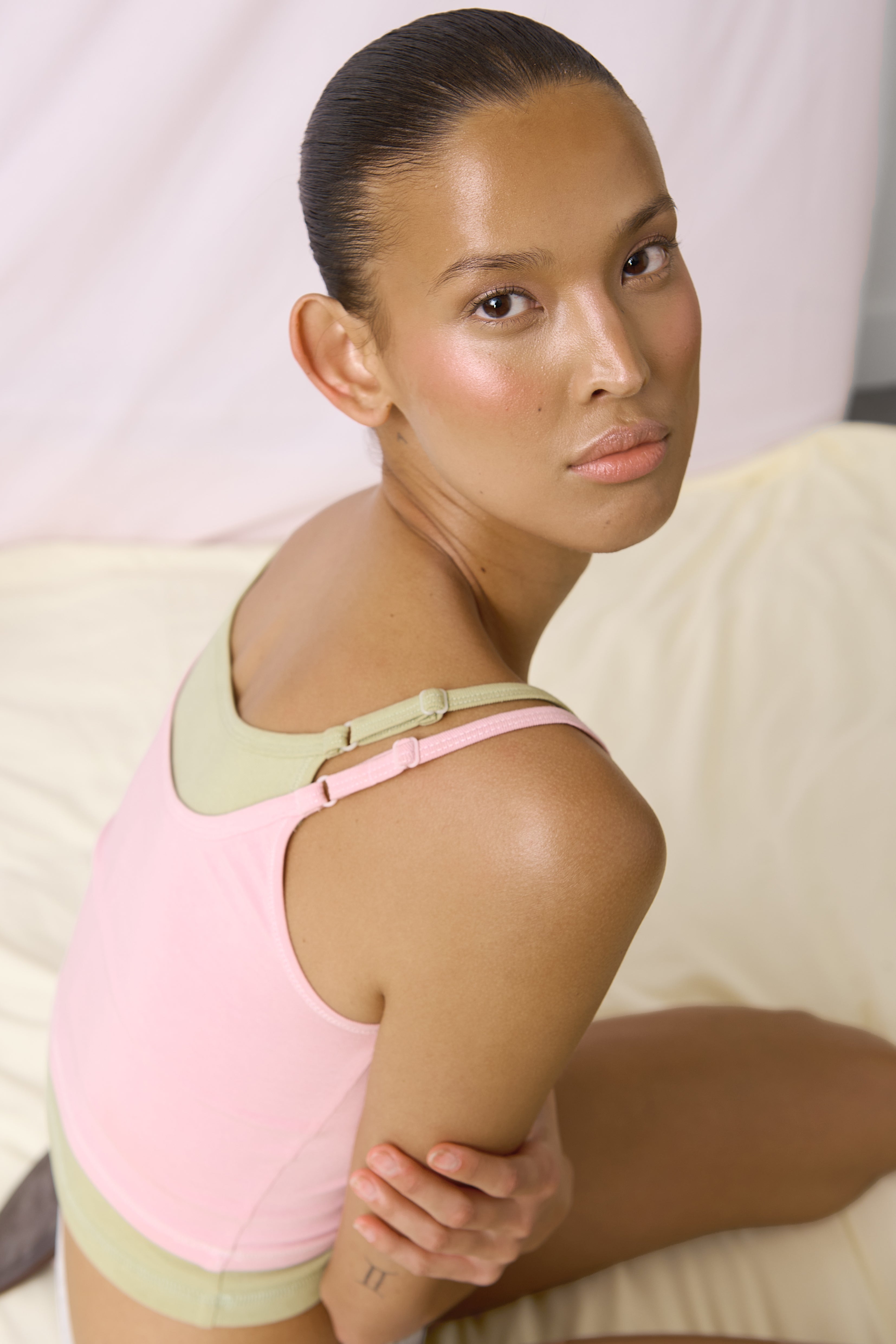 Huggie Layered Strappy Top in Soft Pink