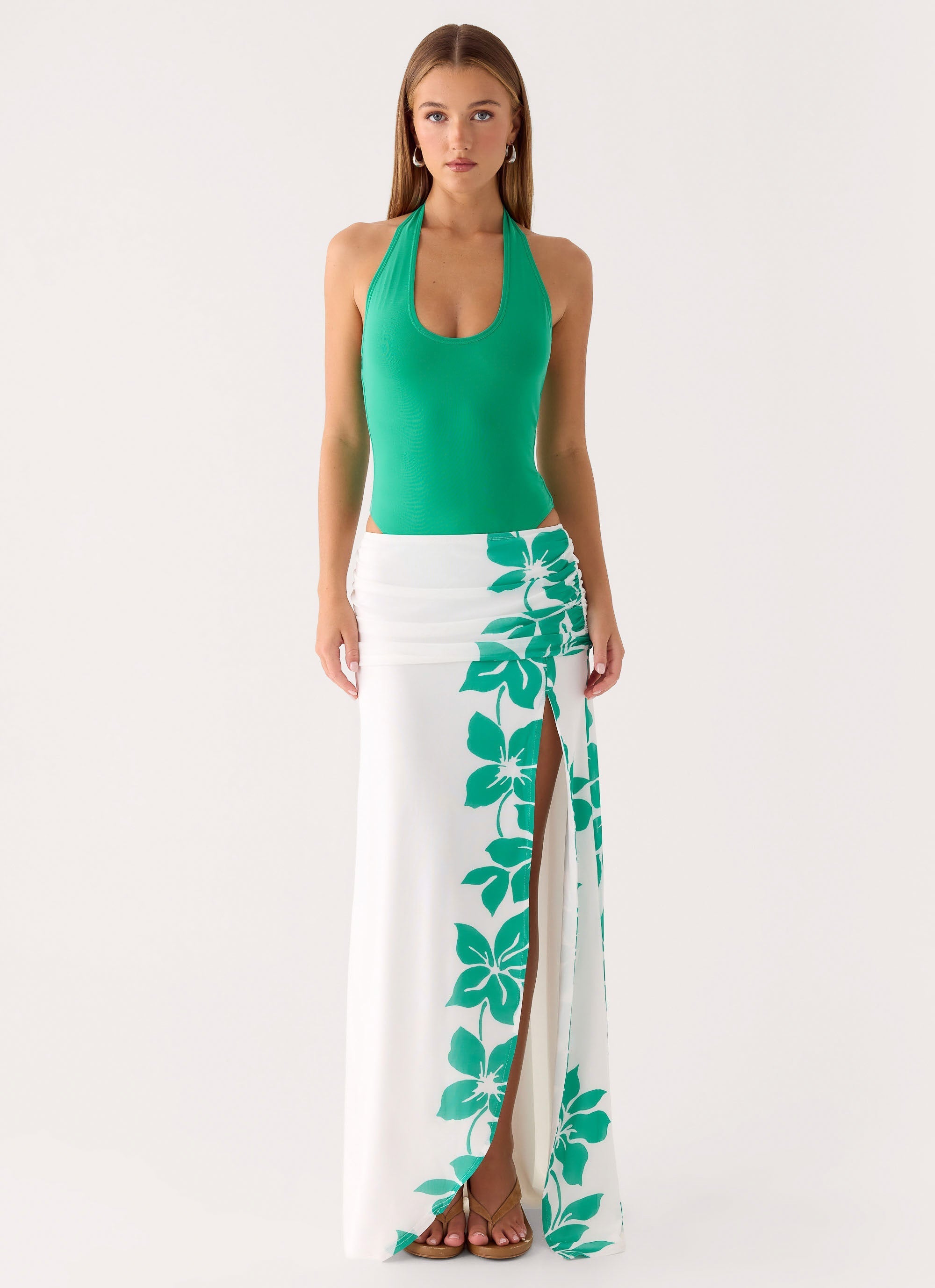 Sarinda Maxi Dress - Green White Tropic Floral Print