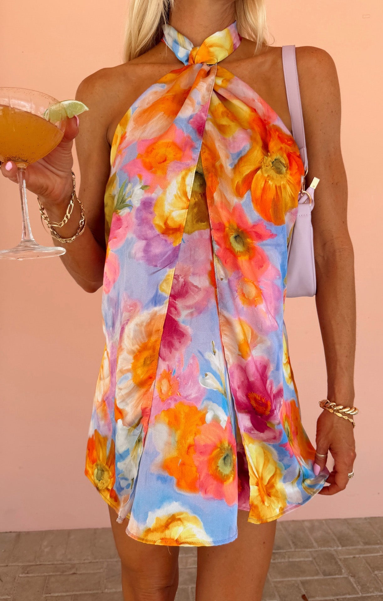Twist Mini Dress ~ Brushed Blooms