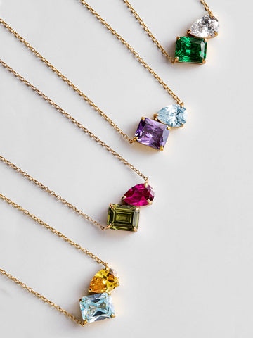 Toi et Moi 14K Gold Custom Birthstone Necklace - Gold
