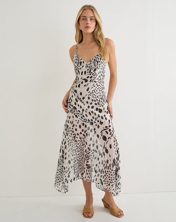 Vakare Midi Dress in Dalmatian Skin Black and Ivory
