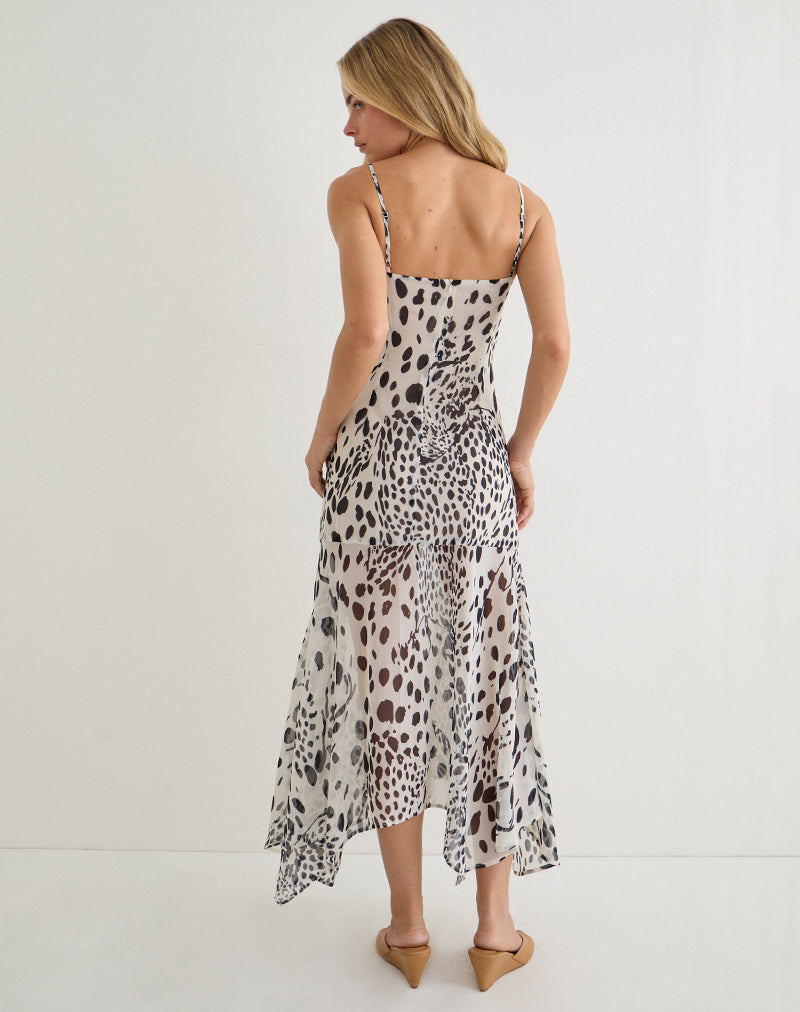 Vakare Midi Dress in Dalmatian Skin Black and Ivory