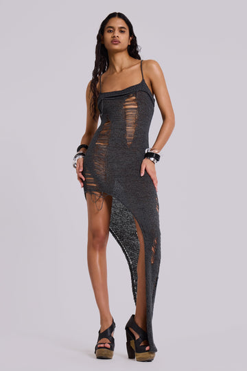 Zila Asymmetric Distressed Knit Dress