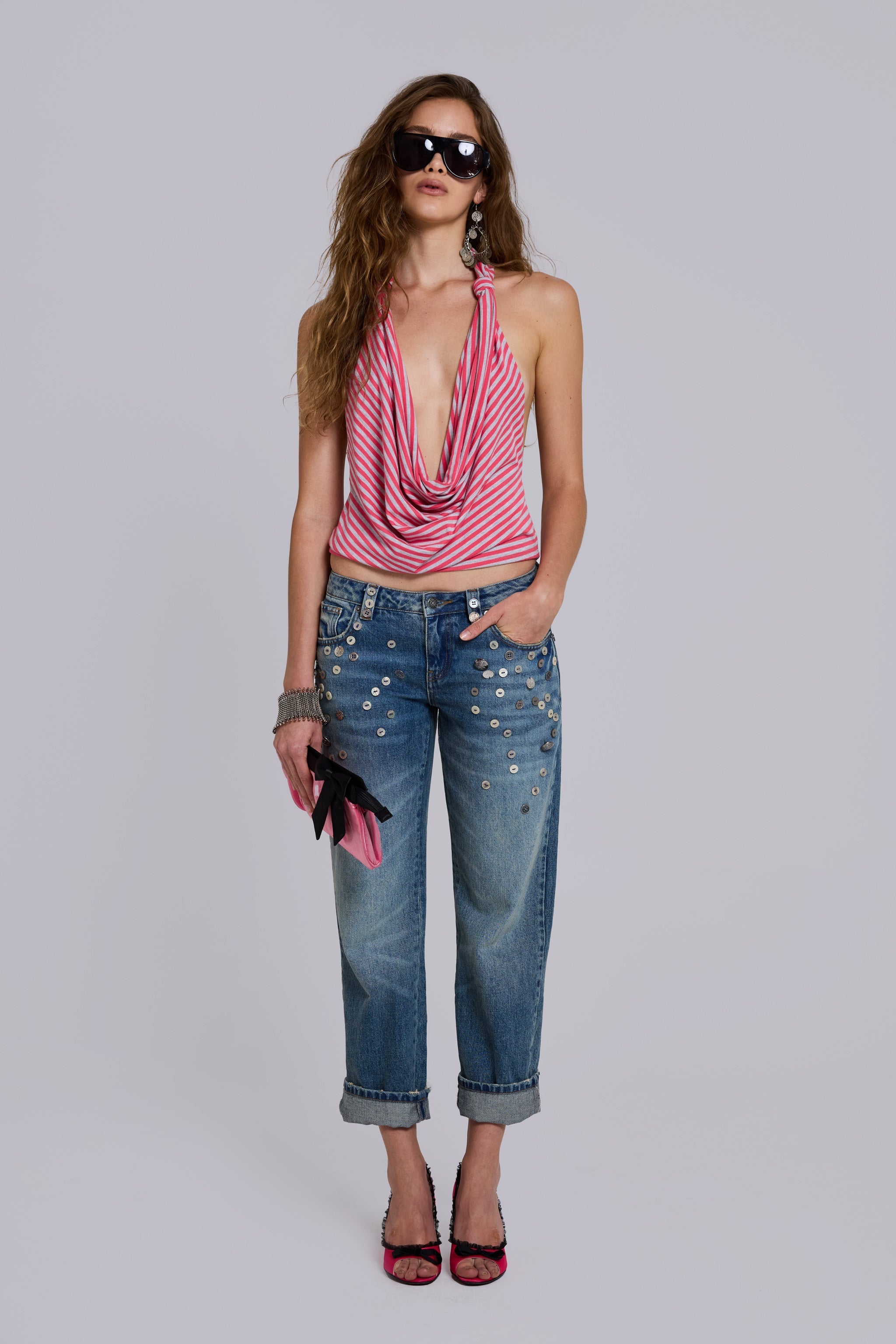 Tullia Sripe Jersey Drape Top