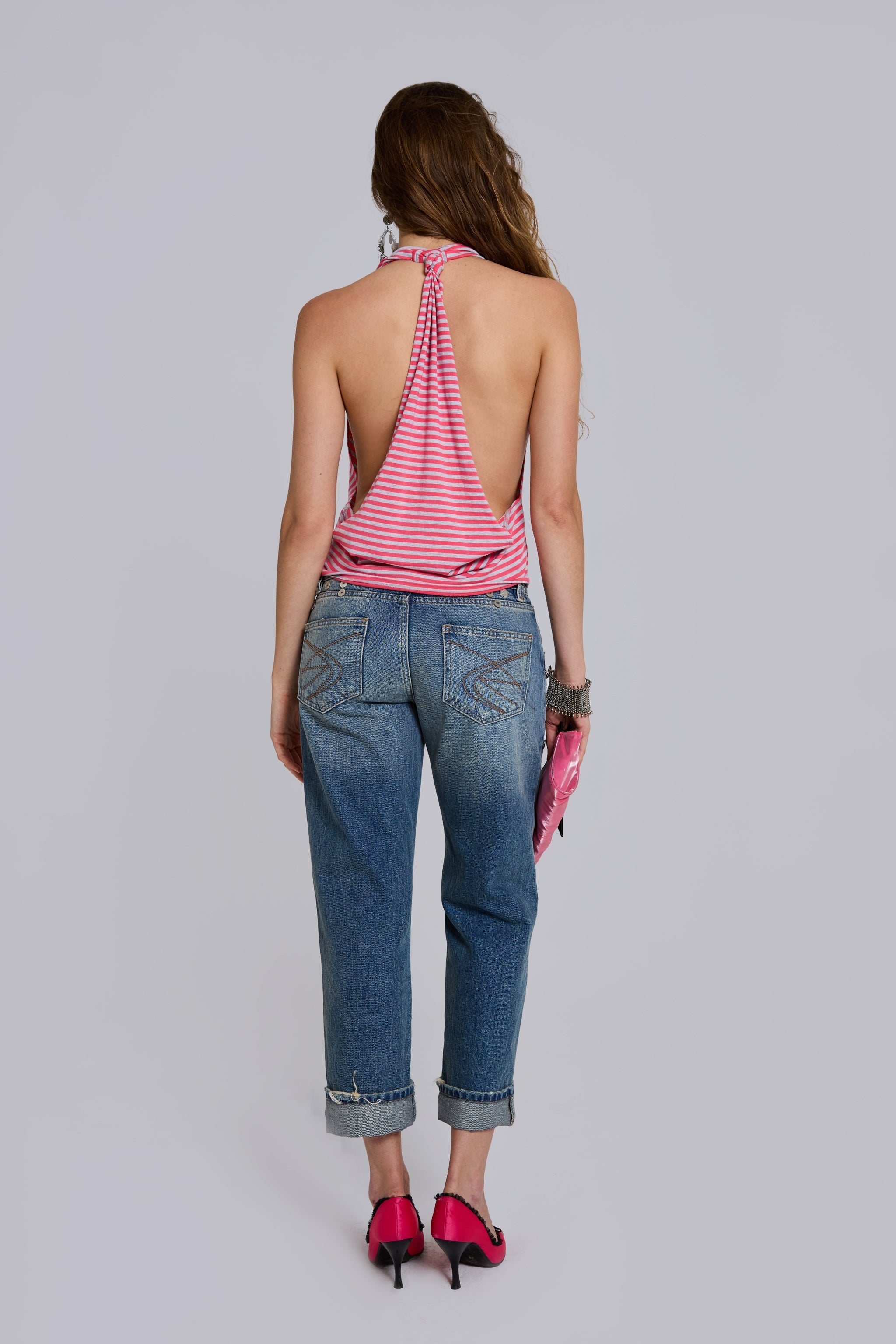 Tullia Sripe Jersey Drape Top