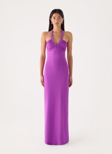 Yamila Beaded Strap Maxi Dress - Purple