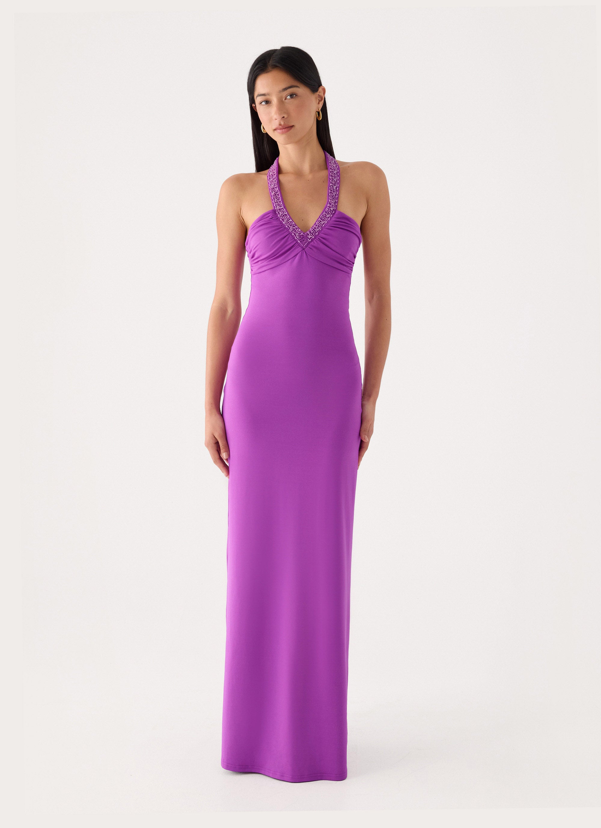 Yamila Beaded Strap Maxi Dress - Purple