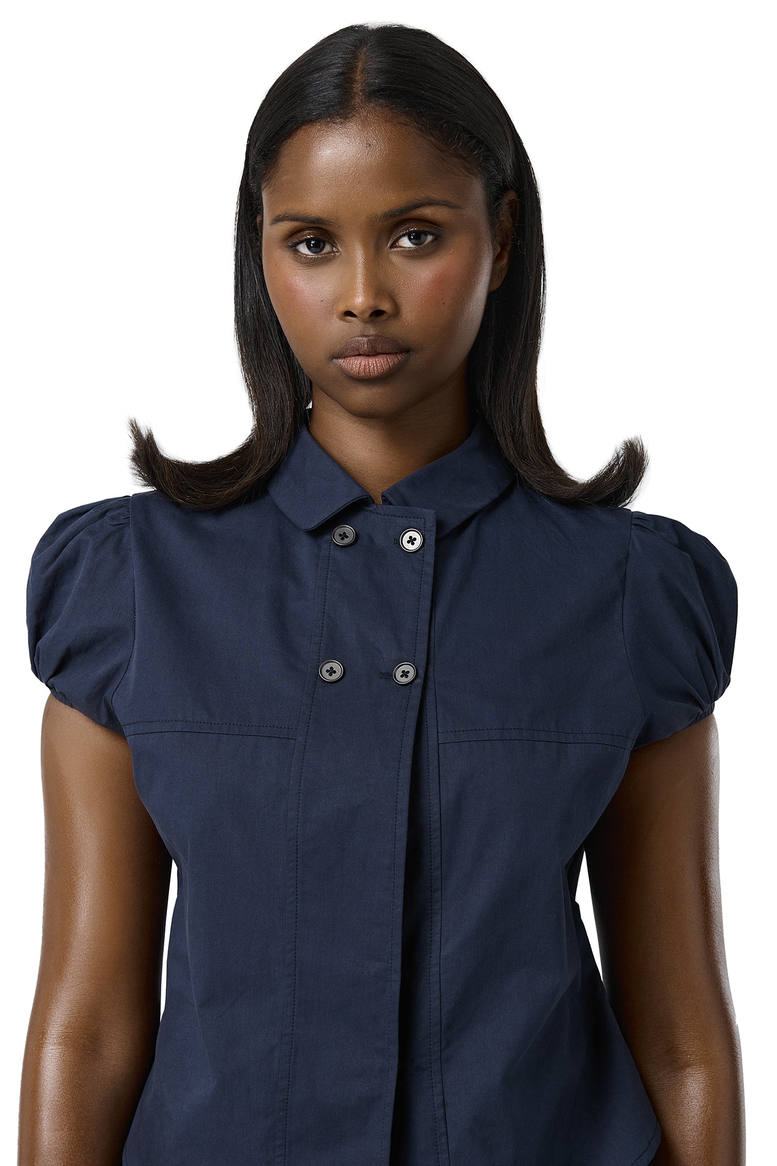 Wendy Poplin Blouse in Navy