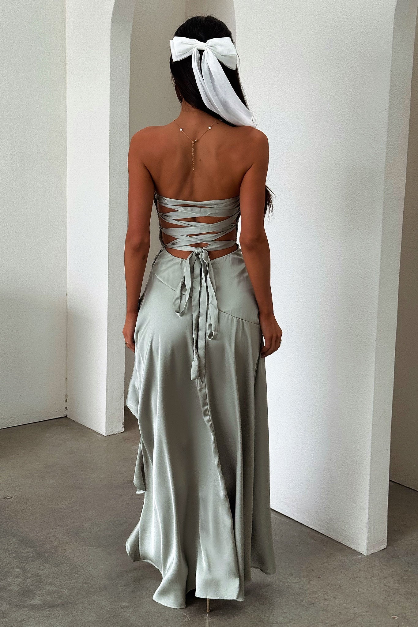 Carly Strapless Satin Maxi Dress - Sage