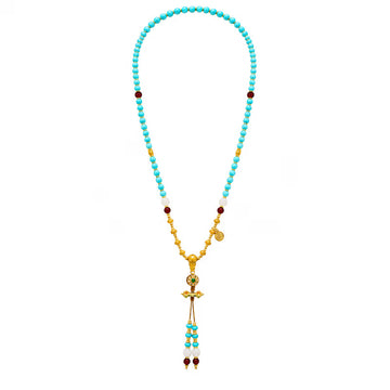 Dakini Blue Turquoise & Carnelian Beaded Tassel Necklace