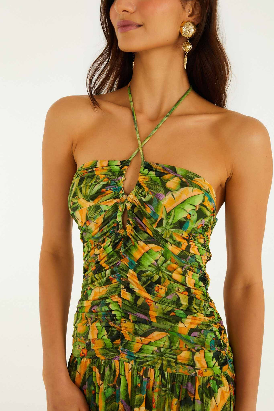 Forest Green Parrots Maxi Dress