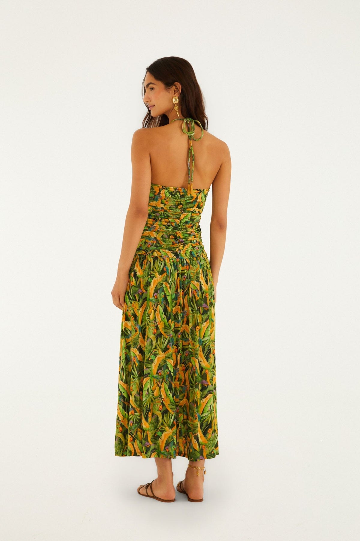 Forest Green Parrots Maxi Dress